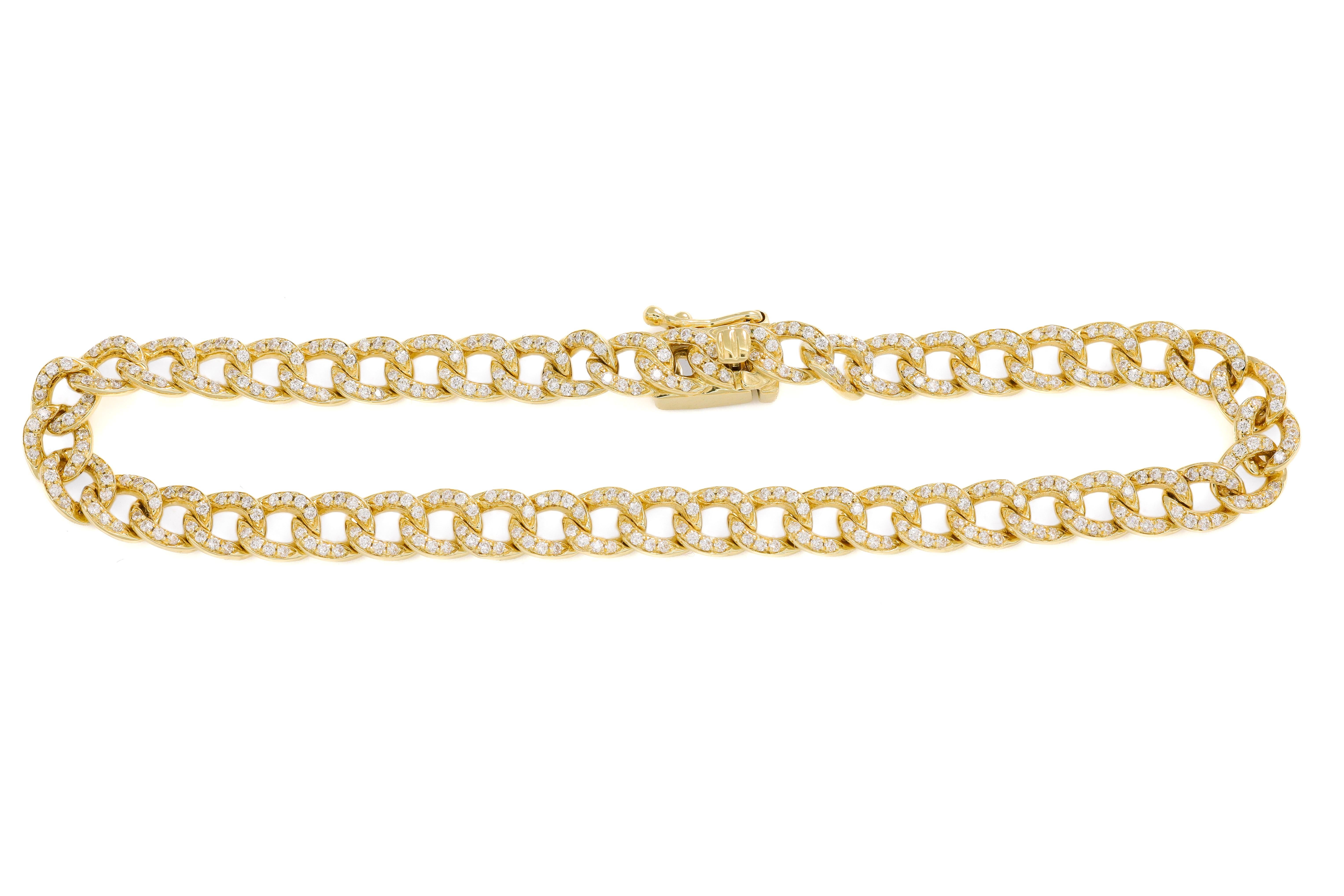 Modern Natural Diamonds Bracelet 1.50 cts 18 Karat Yellow Gold Cuban Tennis Bracelet For Sale
