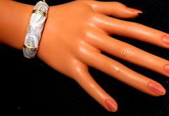 Natural Diamonds Carved Mother of Pearl Bangle Bracelet 18kt