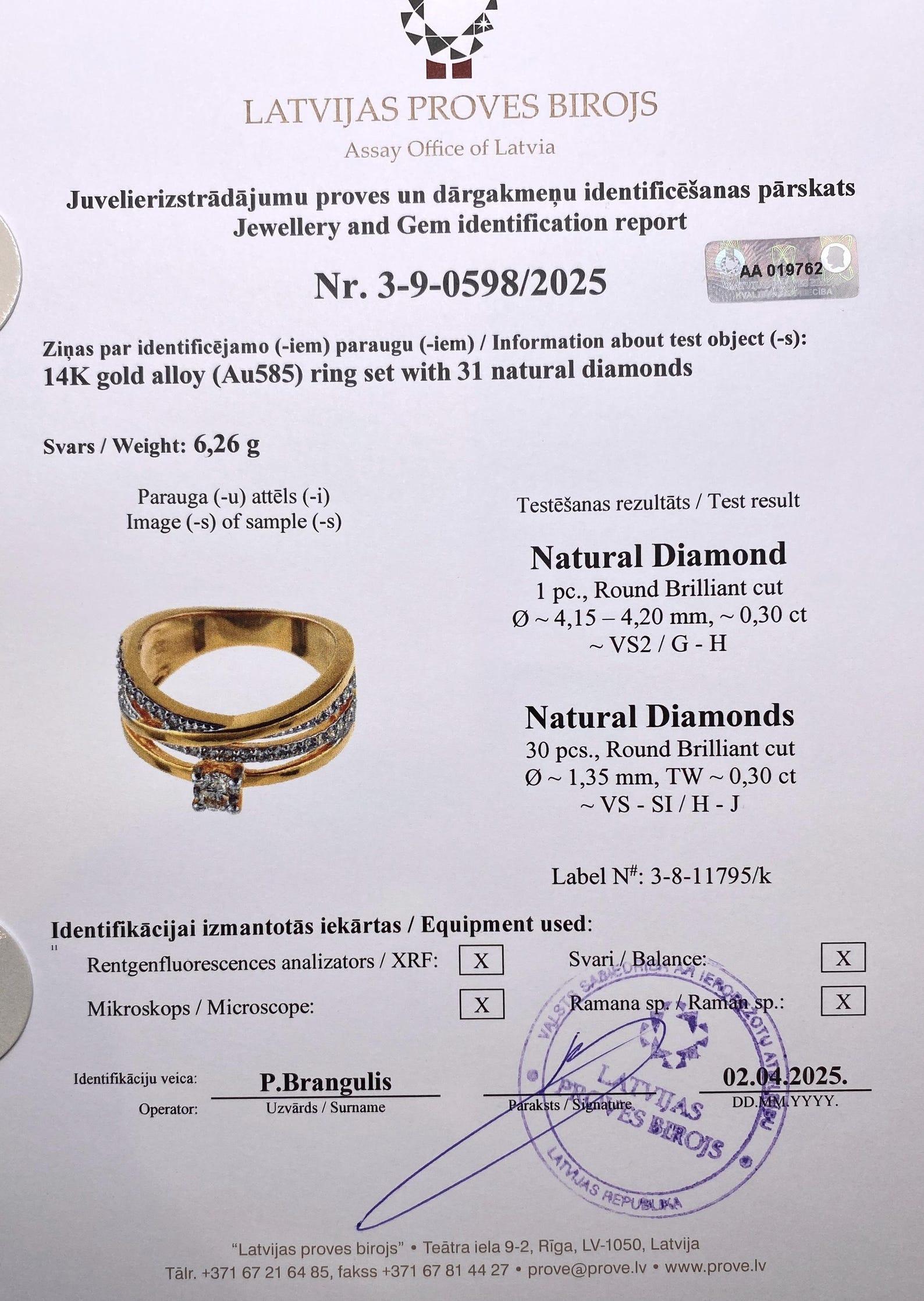 Romantique Bague en or rose massif 14 carats avec diamants naturels certifiée, taille 7US en vente