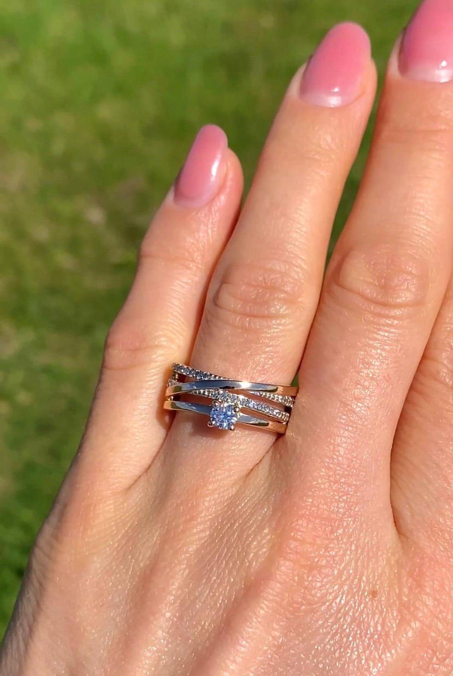 Bague en or rose massif 14 carats avec diamants naturels certifiée, taille 7US Neuf - En vente à Daugavpils, LV