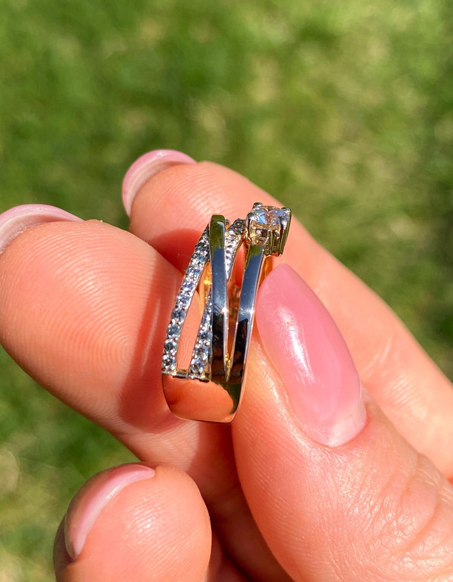 Bague en or rose massif 14 carats avec diamants naturels certifiée, taille 7US en vente 1