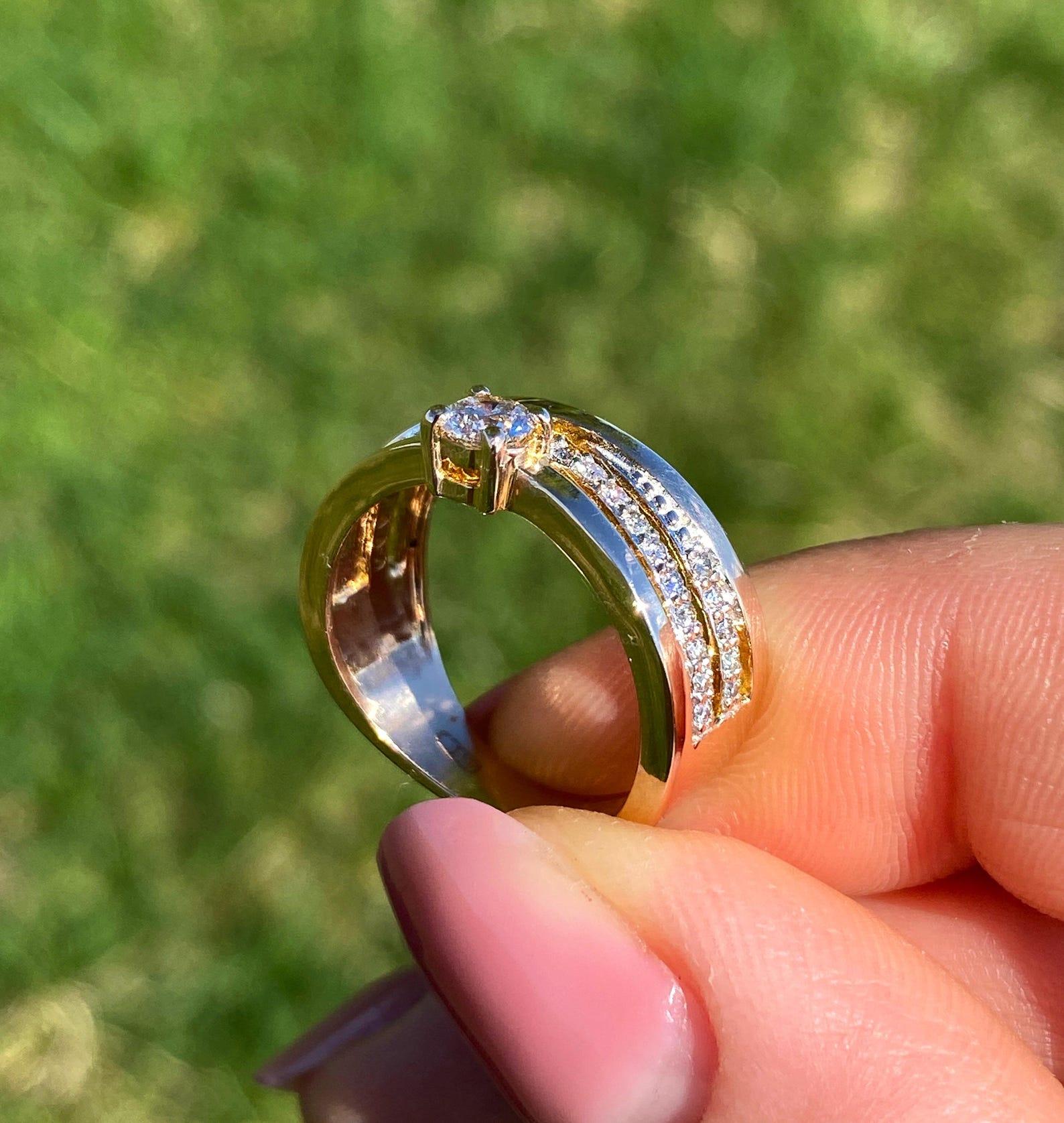 Bague en or rose massif 14 carats avec diamants naturels certifiée, taille 7US en vente 2