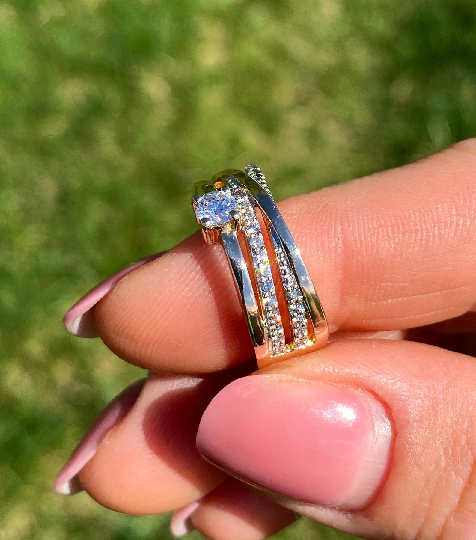Bague en or rose massif 14 carats avec diamants naturels certifiée, taille 7US en vente 3