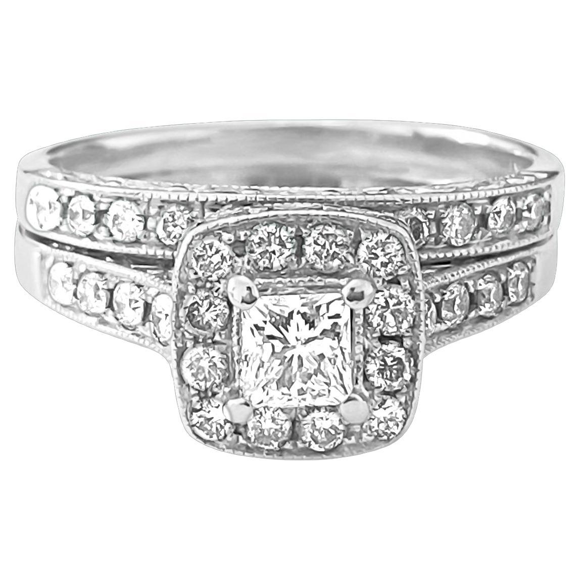 14k White Gold Diamond Engagement Ring at 1stDibs