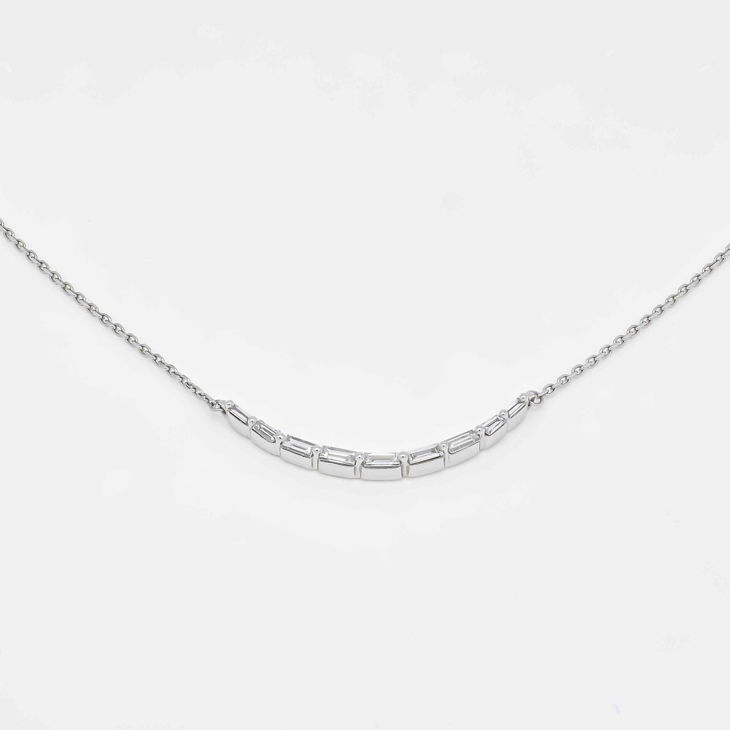Natural Diamonds Necklace 0.25 cts 18KT Yellow Gold Single Row Baguette Necklace For Sale 2