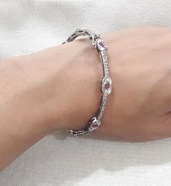 Natural diamonds Pearl Ruby oxidized silver hinged bracelet