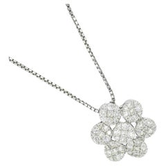 Natural Diamonds Pendant 0.80 CT 18KT White Gold Flower Chain Pendant Necklace