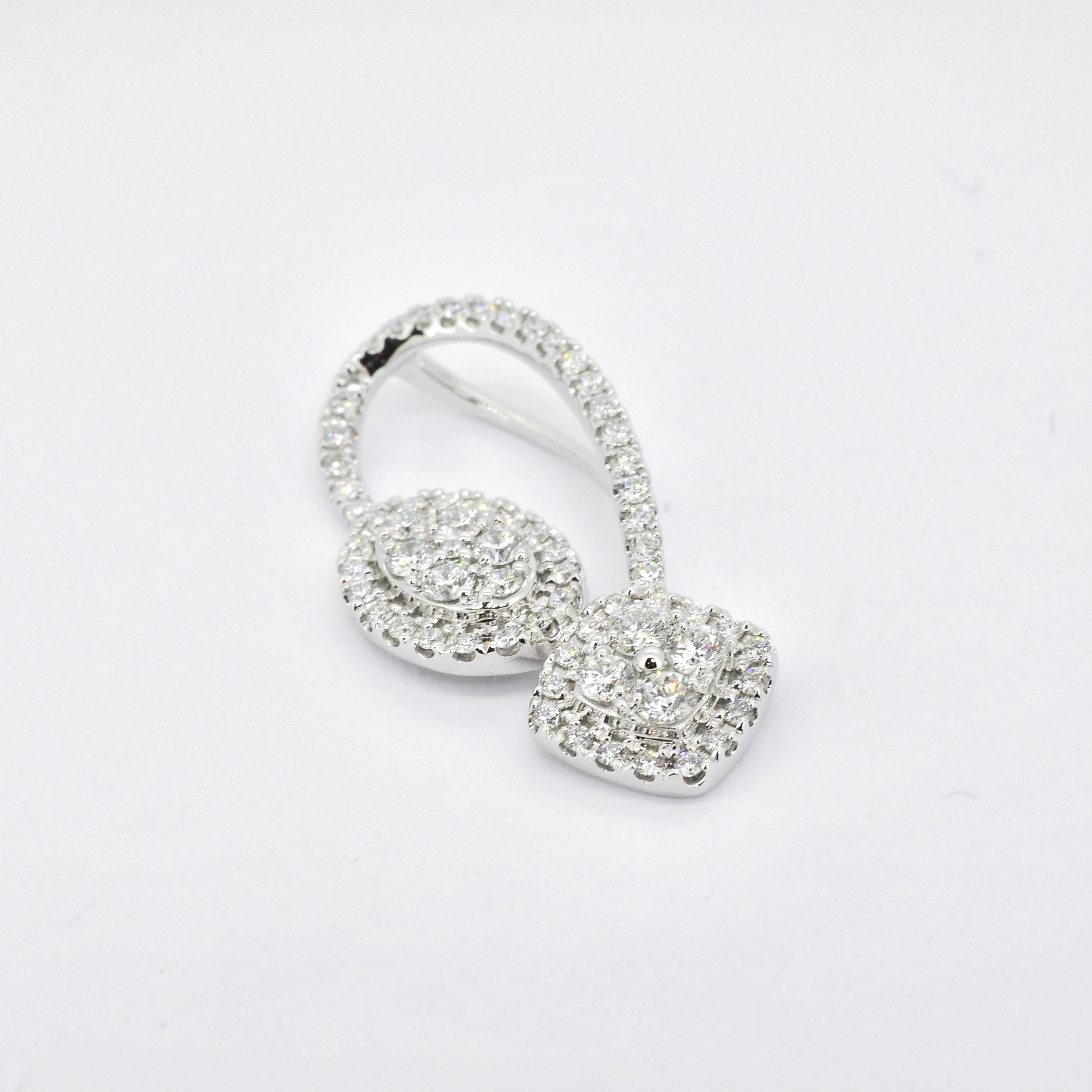 Taille ronde Pendentif diamants naturels 1.00ct or blanc 18KT Collier pendentif moderne en vente