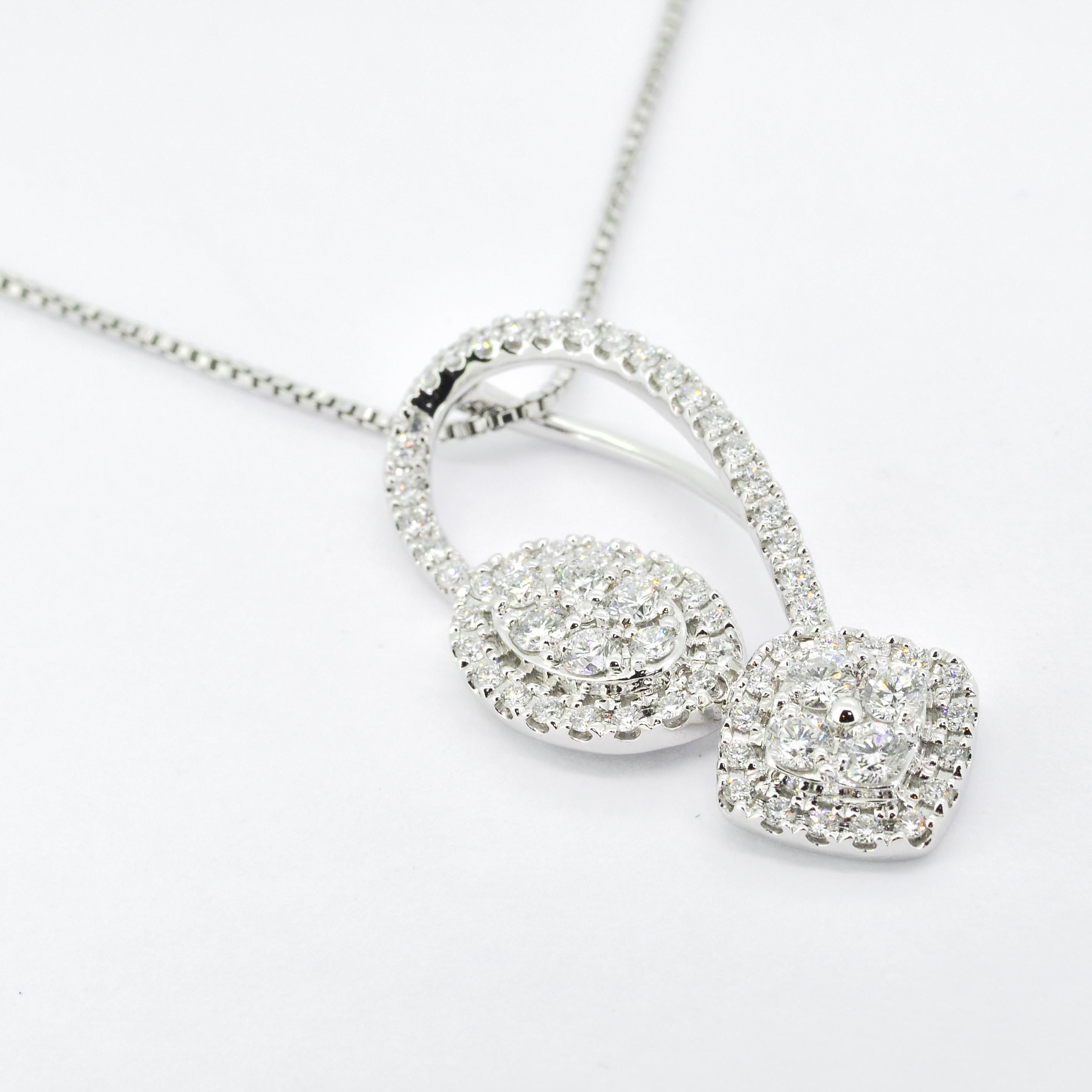 da uomo o donna Ciondolo con diamanti naturali 1,00ct in oro bianco 18KT Collana moderna con ciondolo in vendita