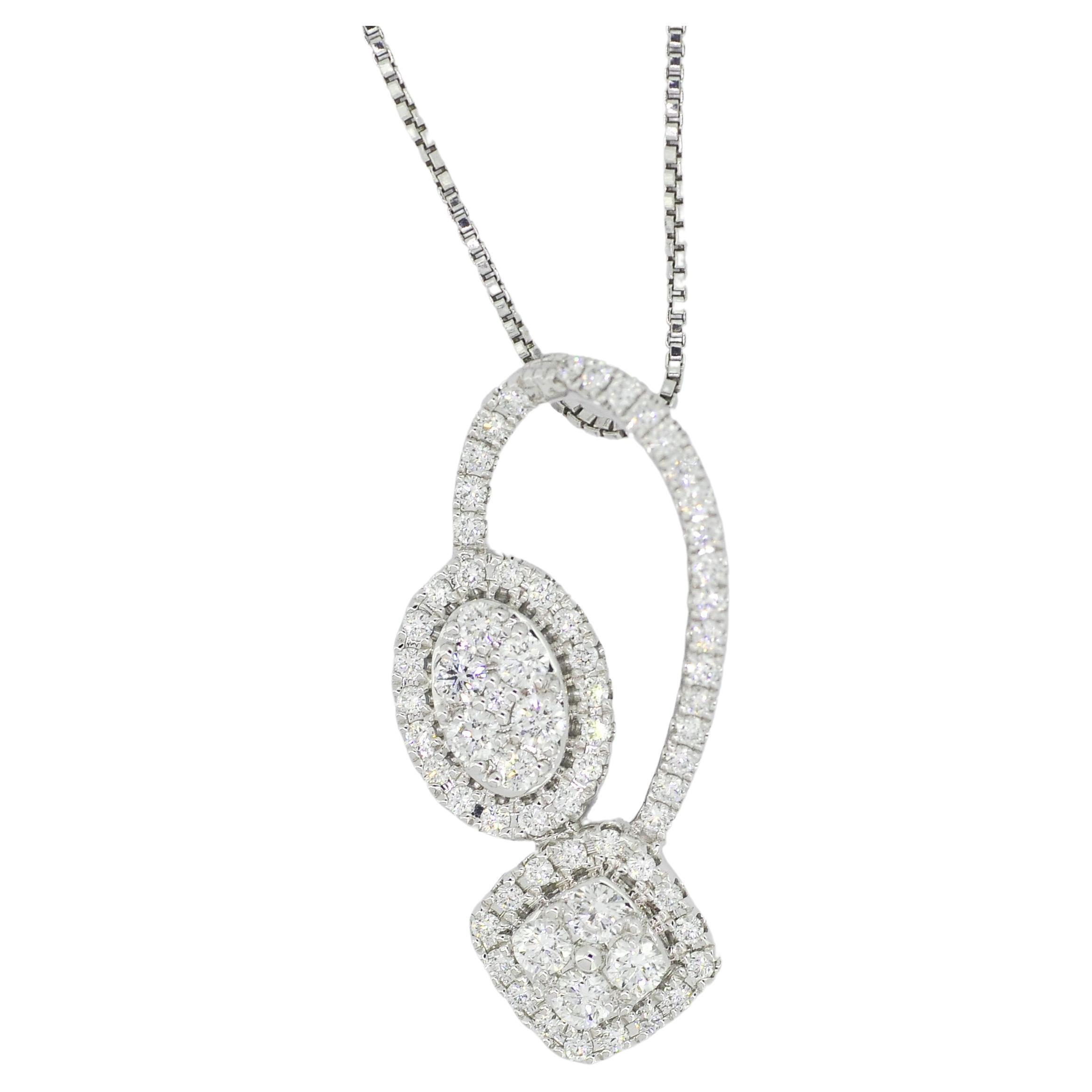 Pendentif diamants naturels 1.00ct or blanc 18KT Collier pendentif moderne en vente