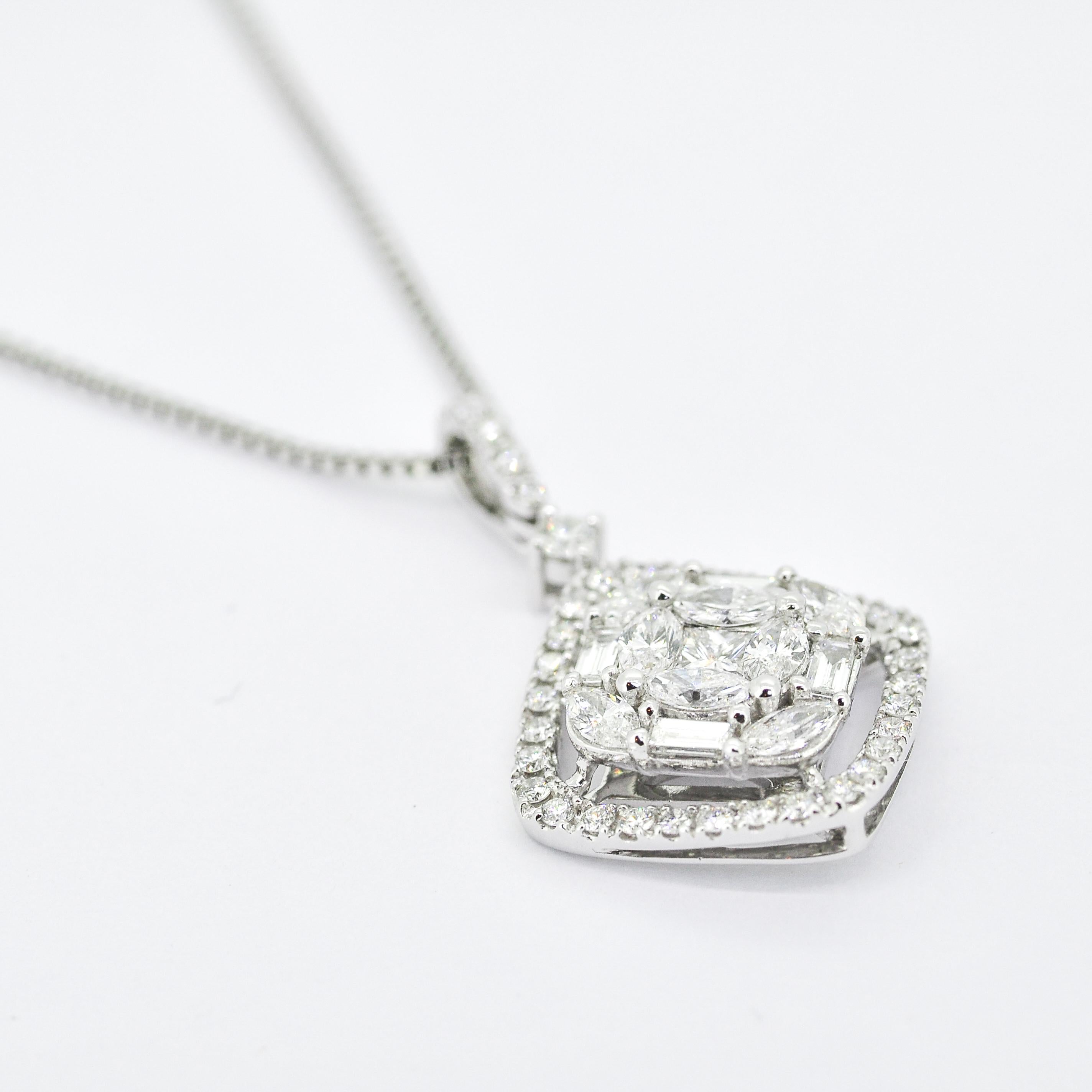 Marquise Cut Natural Diamonds Pendant 1.12 ct 18KT White Gold Modern Pendant Necklace For Sale