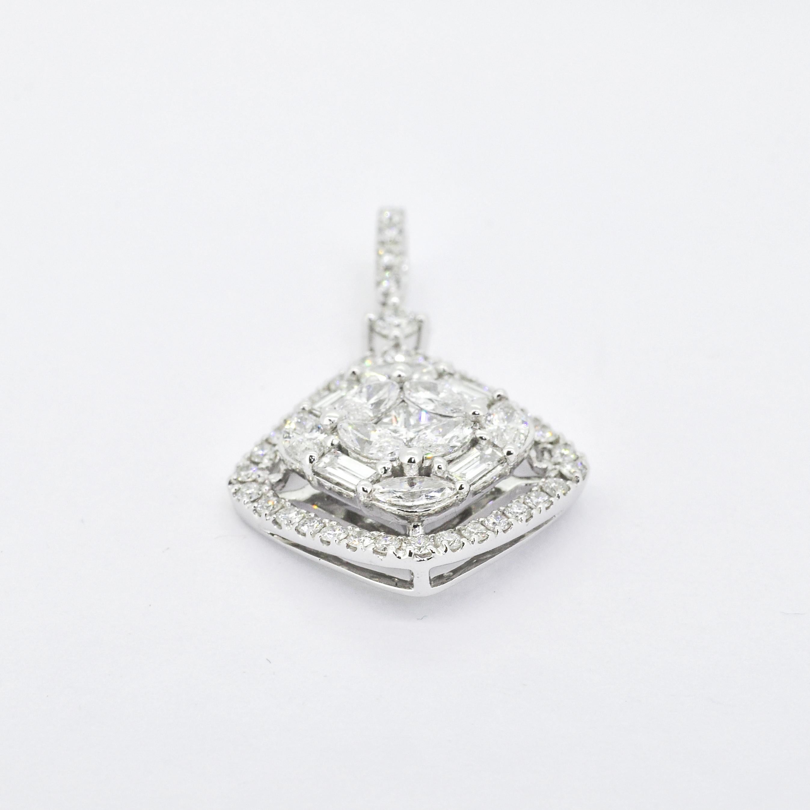 Natural Diamonds Pendant 1.12 ct 18KT White Gold Modern Pendant Necklace For Sale 1