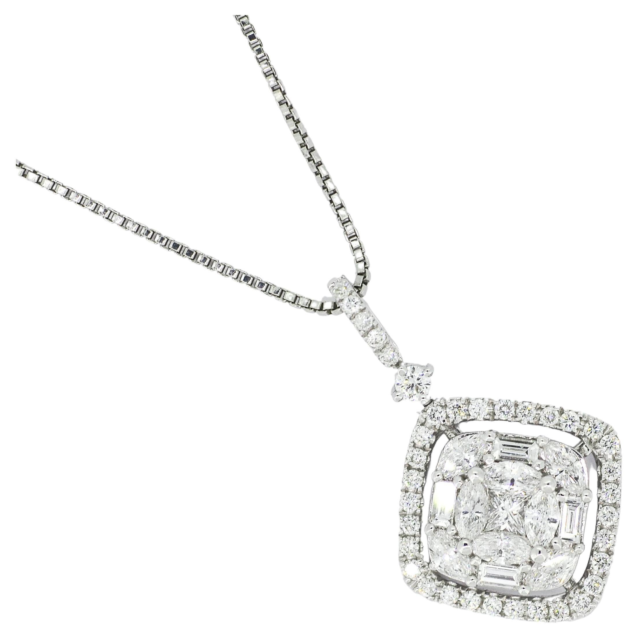 Natural Diamonds Pendant 1.12 ct 18KT White Gold Modern Pendant Necklace
