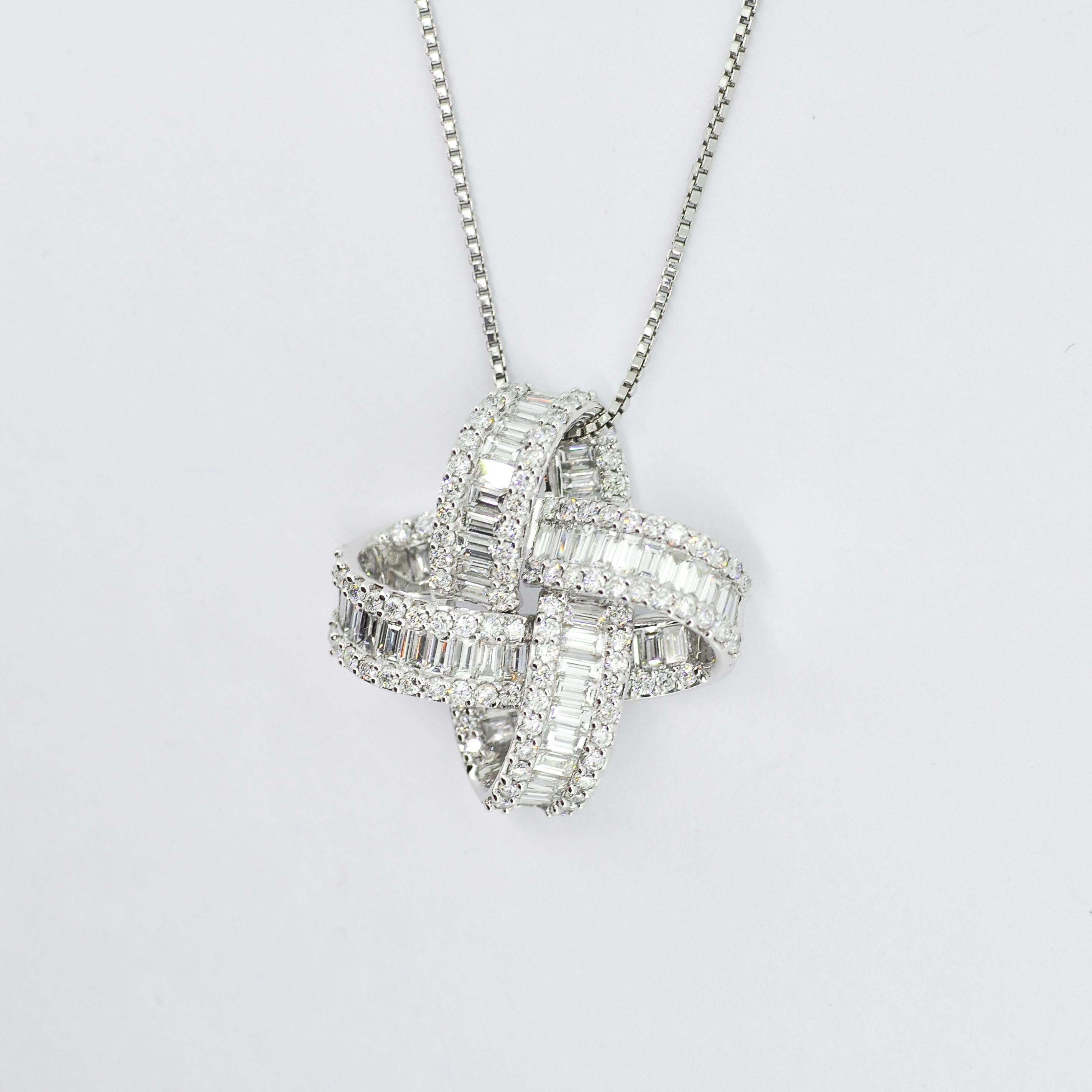 Baguette Cut Natural Diamonds Pendant 2.50 ct 18KT White Gold Modern Chain Pendant Necklace  For Sale