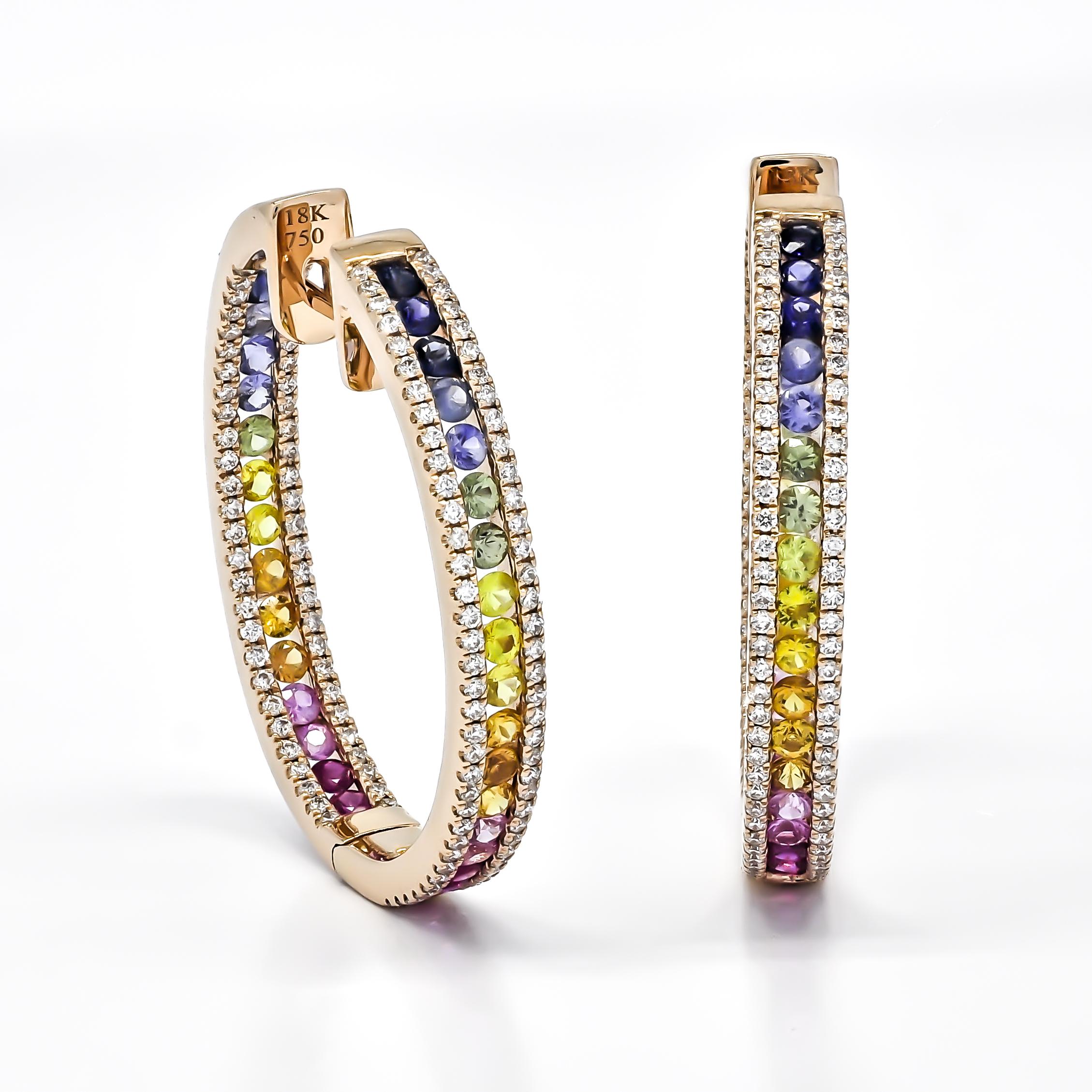 Diamanti naturali1,27 carati in oro bianco 18KT Orecchini a cerchio con zaffiro in vendita 2
