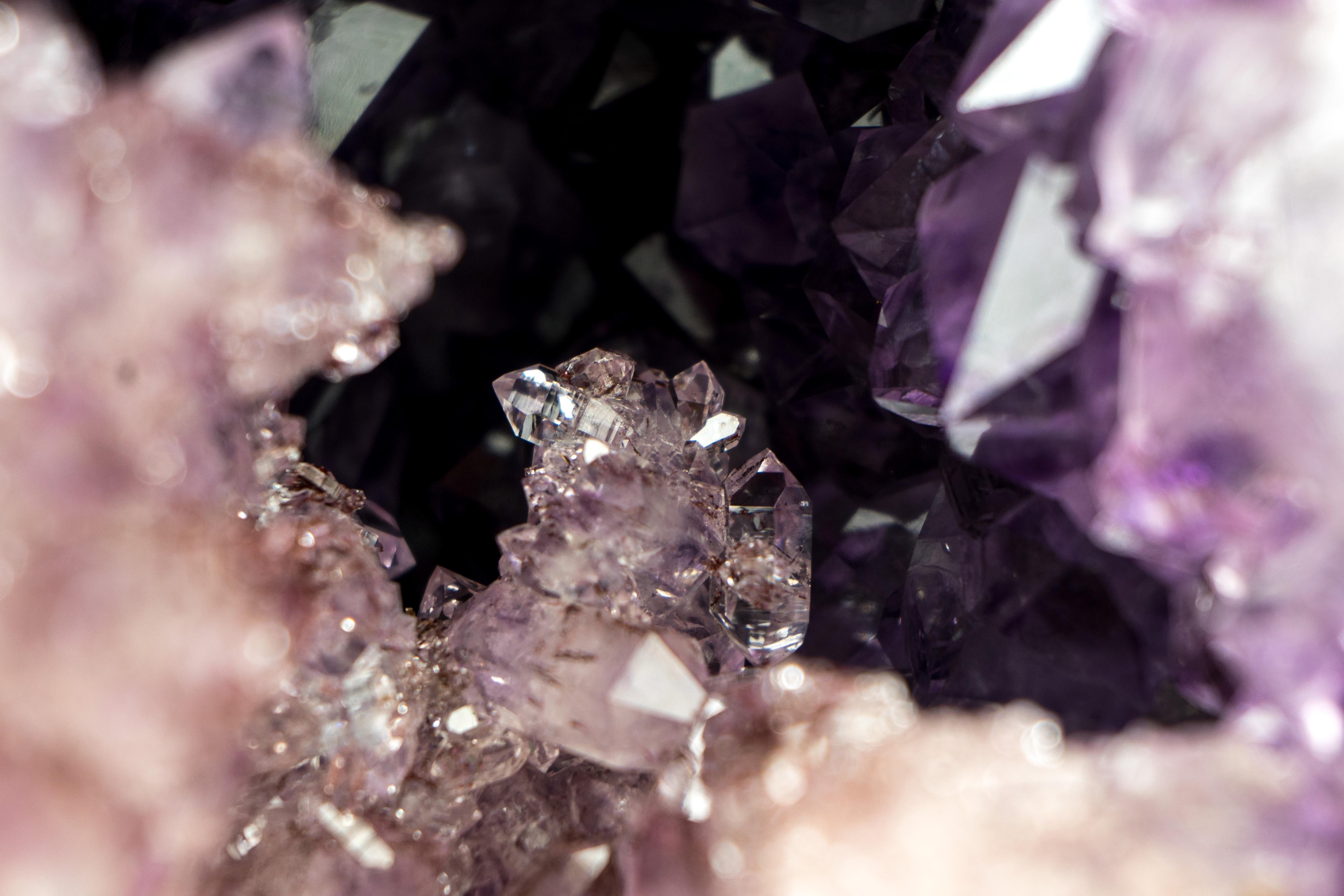 Natural Double Amethyst Geode with Half Pink Quartz Druzy, Half Purple Amethyst For Sale 3