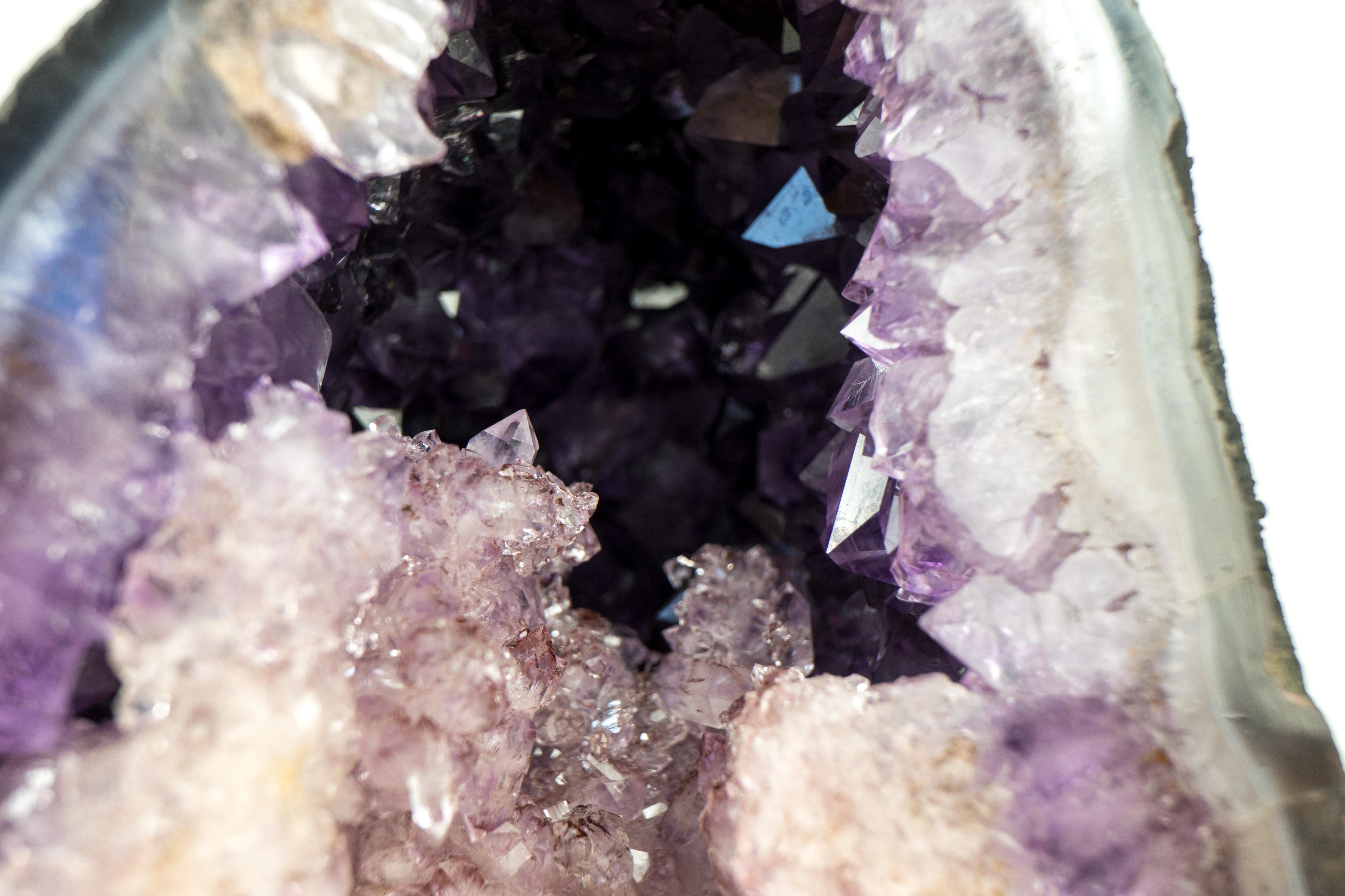 Natural Double Amethyst Geode with Half Pink Quartz Druzy, Half Purple Amethyst For Sale 4