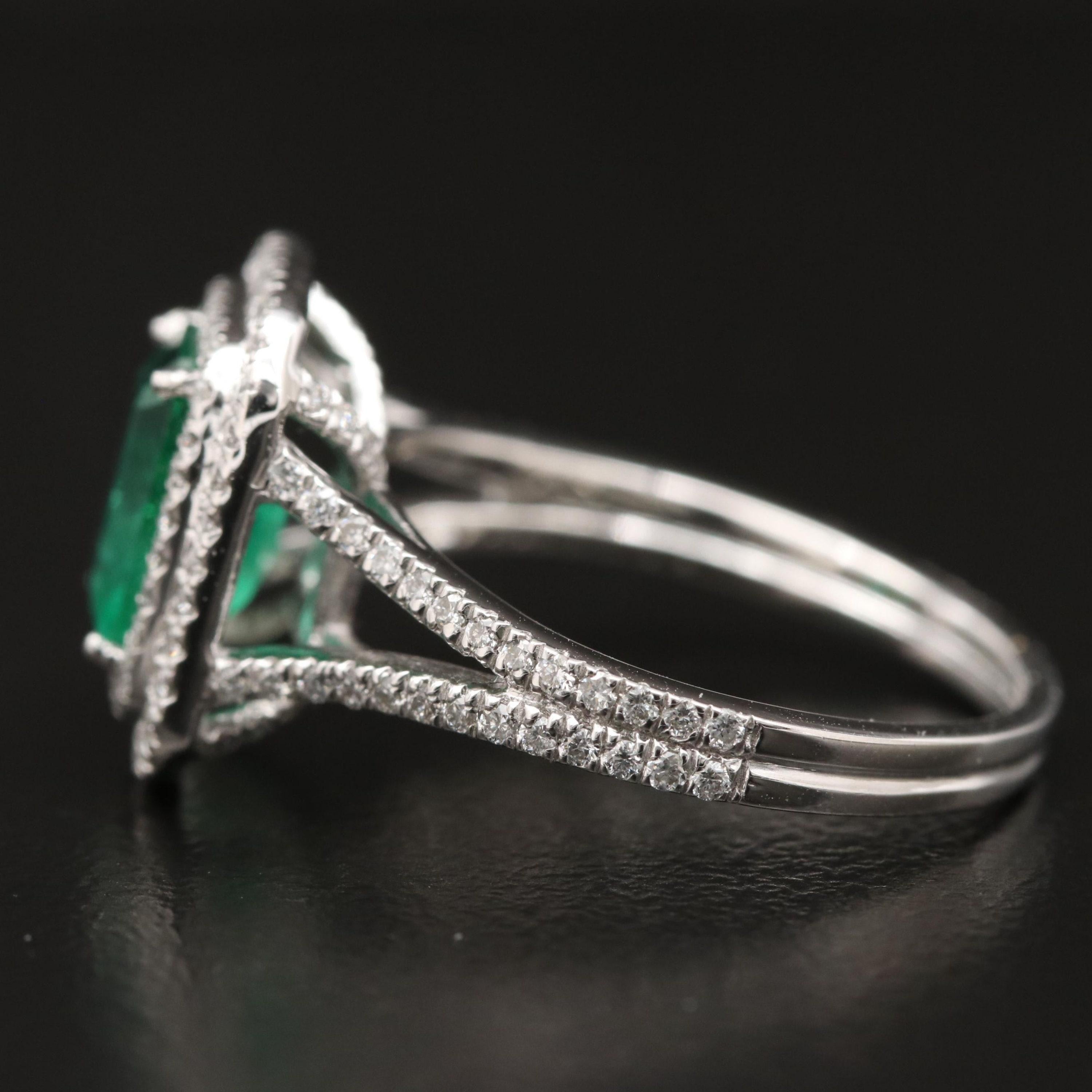 For Sale:  Certified 3 Carat Natural Double Halo Emerald Diamond Engagement Wedding Ring 2