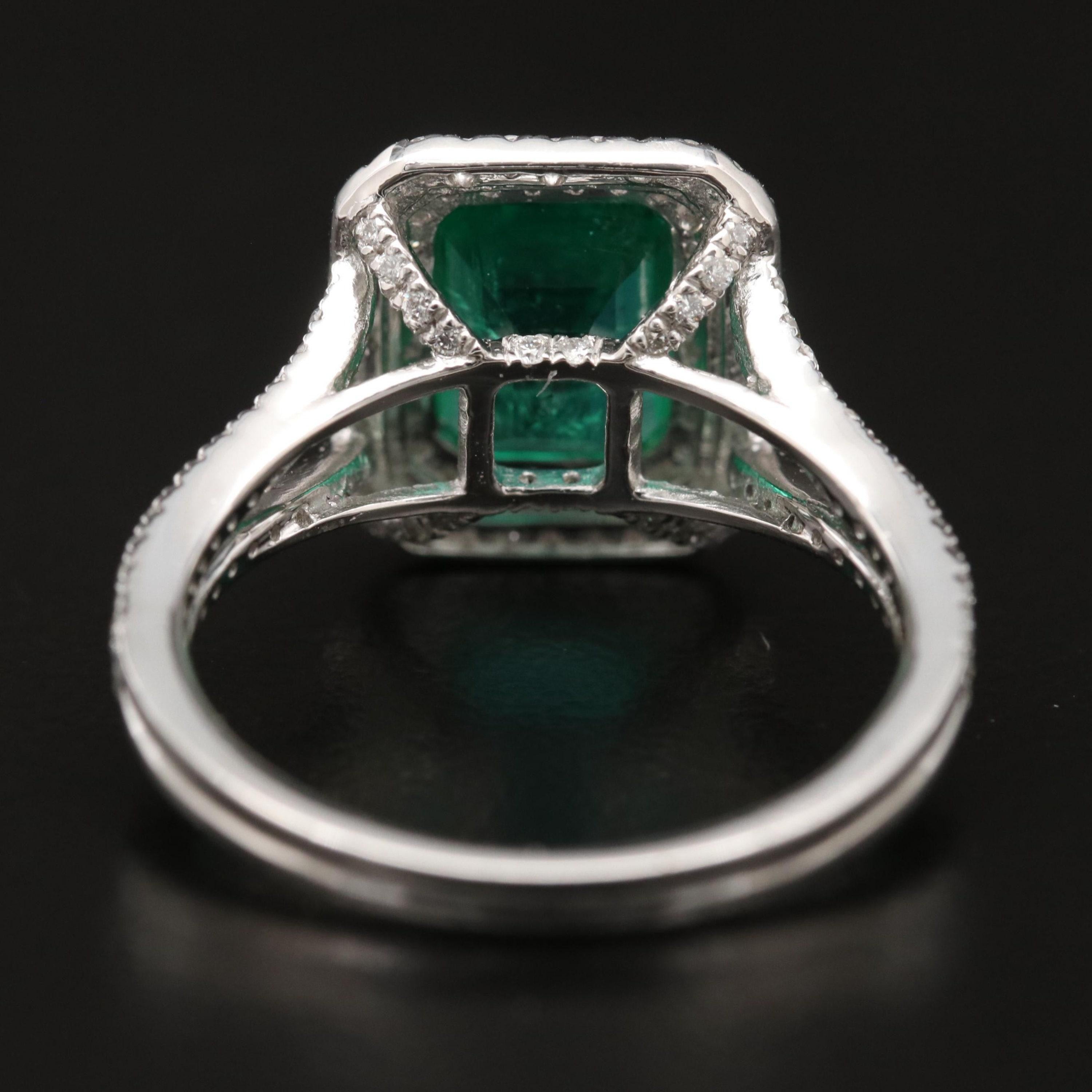 For Sale:  Certified 3 Carat Natural Double Halo Emerald Diamond Engagement Wedding Ring 3