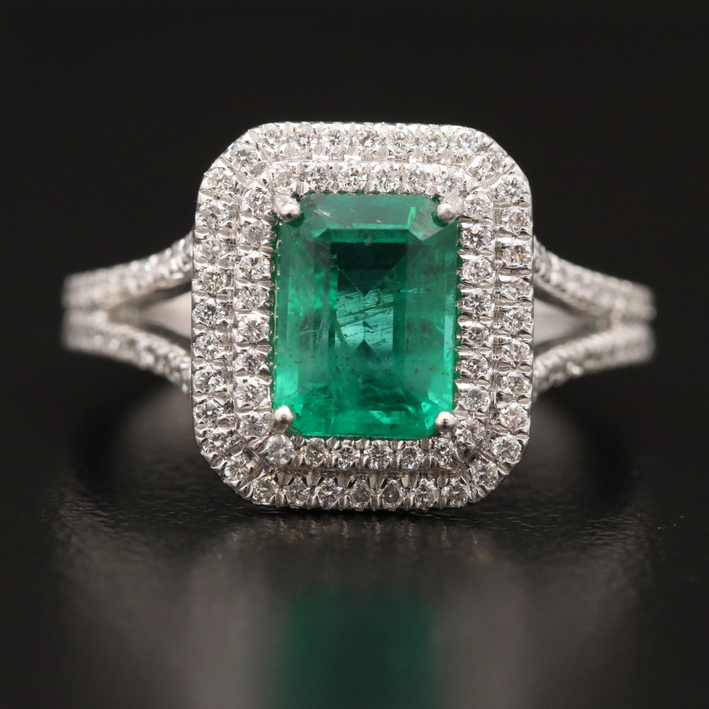 For Sale:  Certified 3 Carat Natural Double Halo Emerald Diamond Engagement Wedding Ring 5