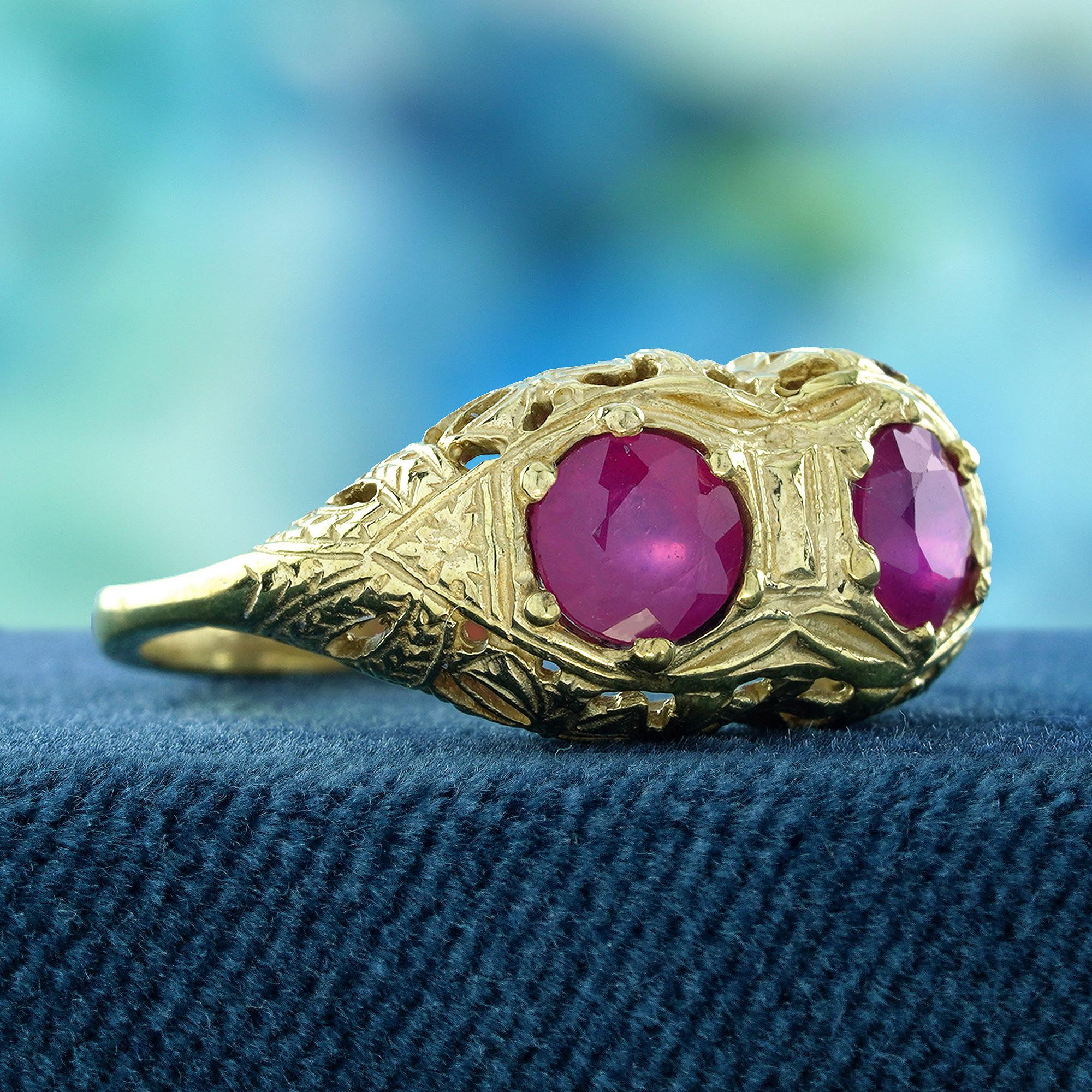 Édouardien Bague filigrane de style Art déco en or jaune 9 carats massif en vente