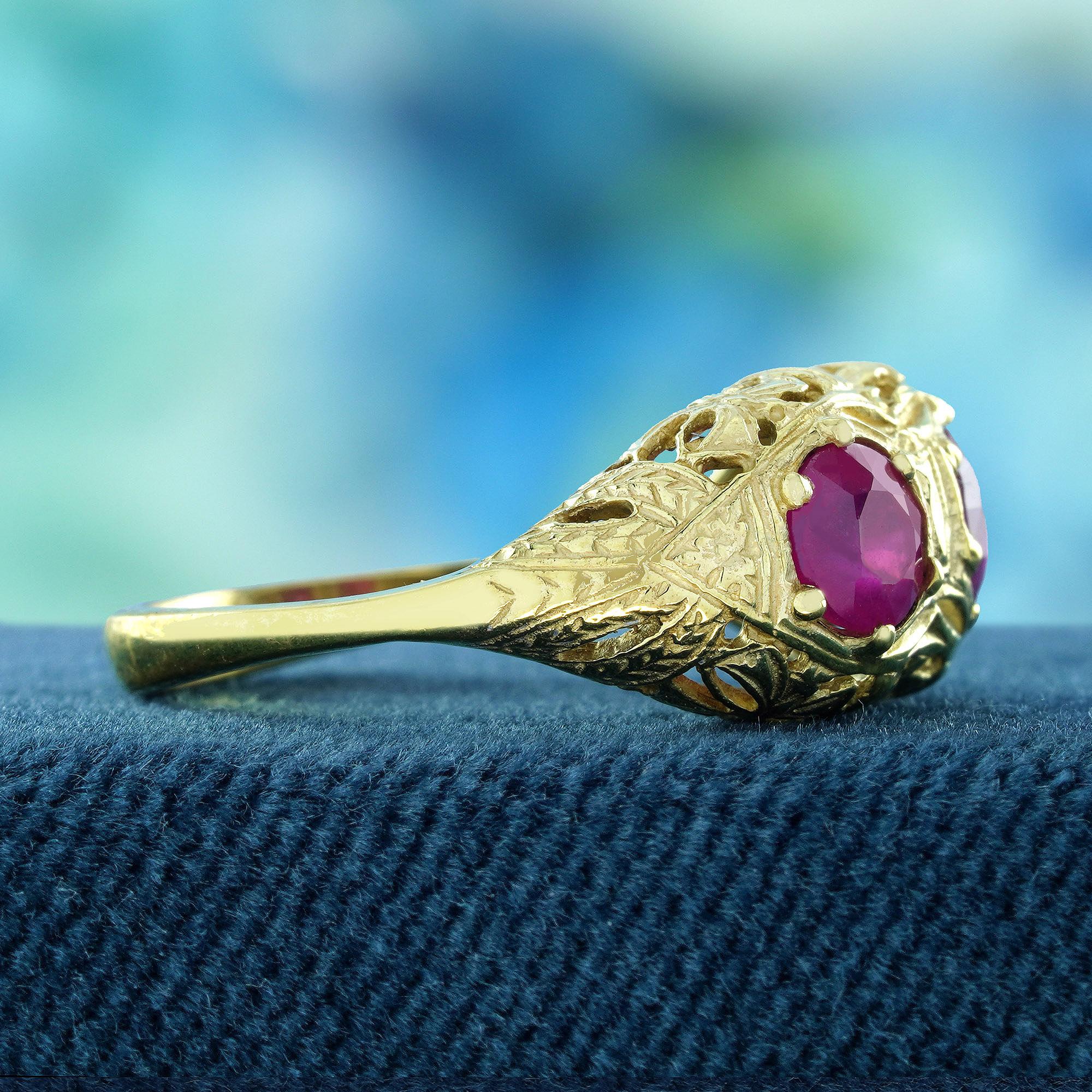 Taille ronde Bague filigrane de style Art déco en or jaune 9 carats massif en vente