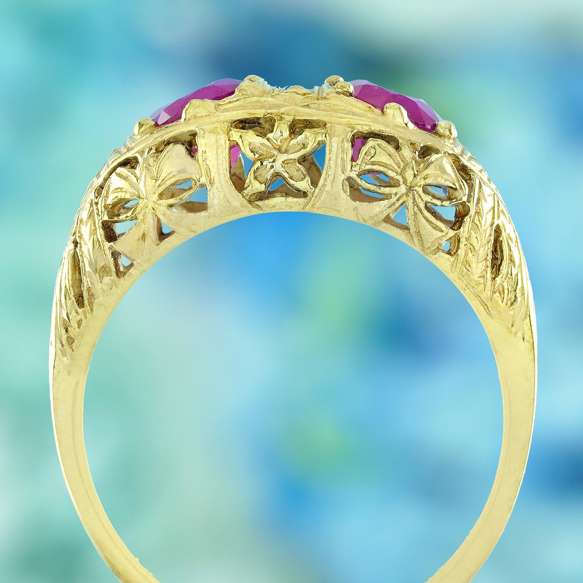 Bague filigrane de style Art déco en or jaune 9 carats massif Neuf - En vente à Bangkok, TH