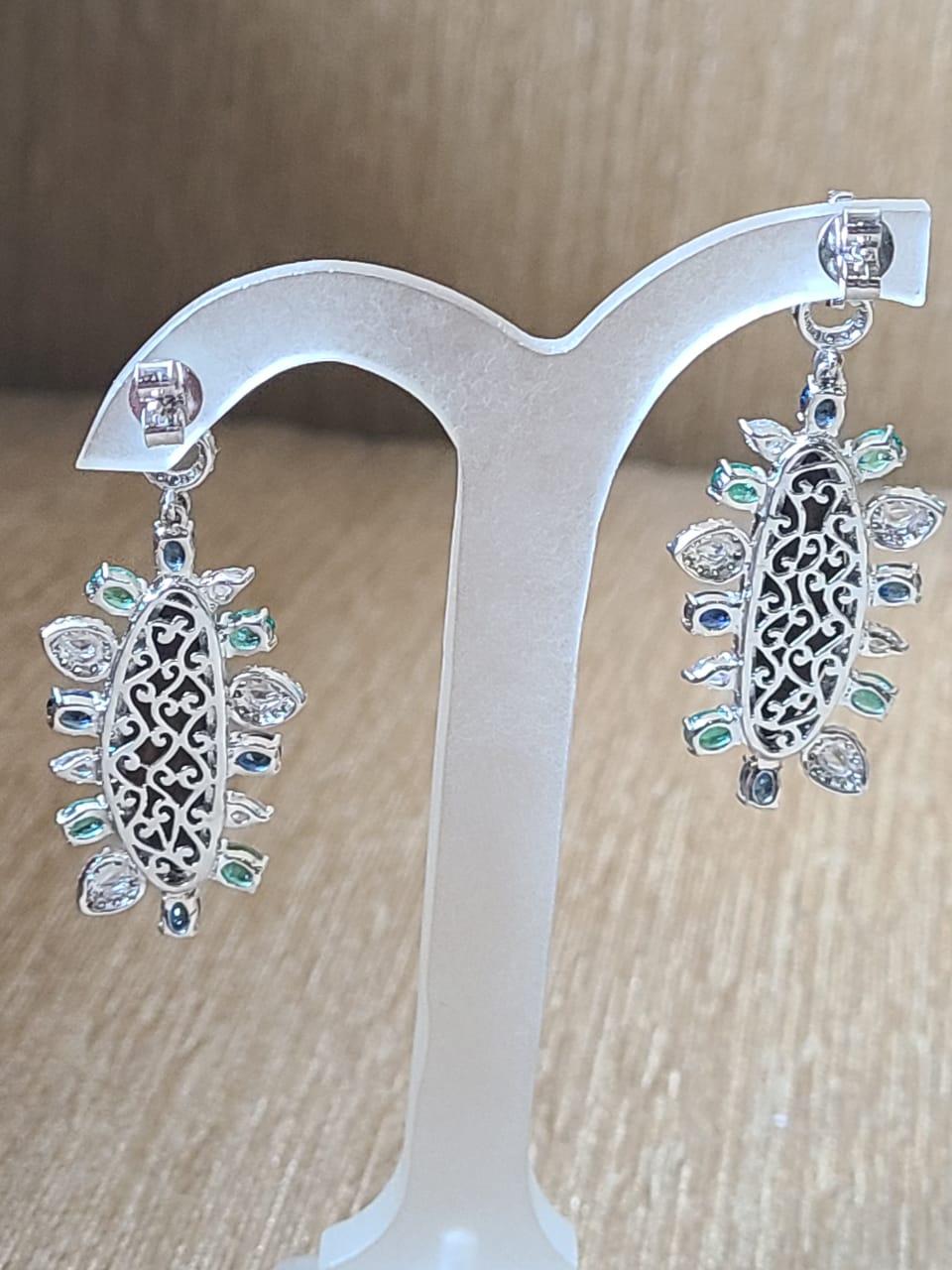 Natural Doublet Opal, Emerald, Blue Sapphire & Diamonds Chandelier Earrings 1
