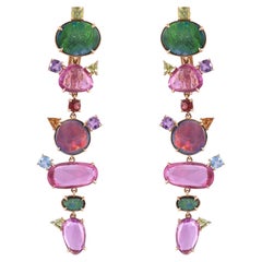 Natural Doublet Opal, Pink Sapphire & Multi Sapphires Chandelier/ Dangle Earrings