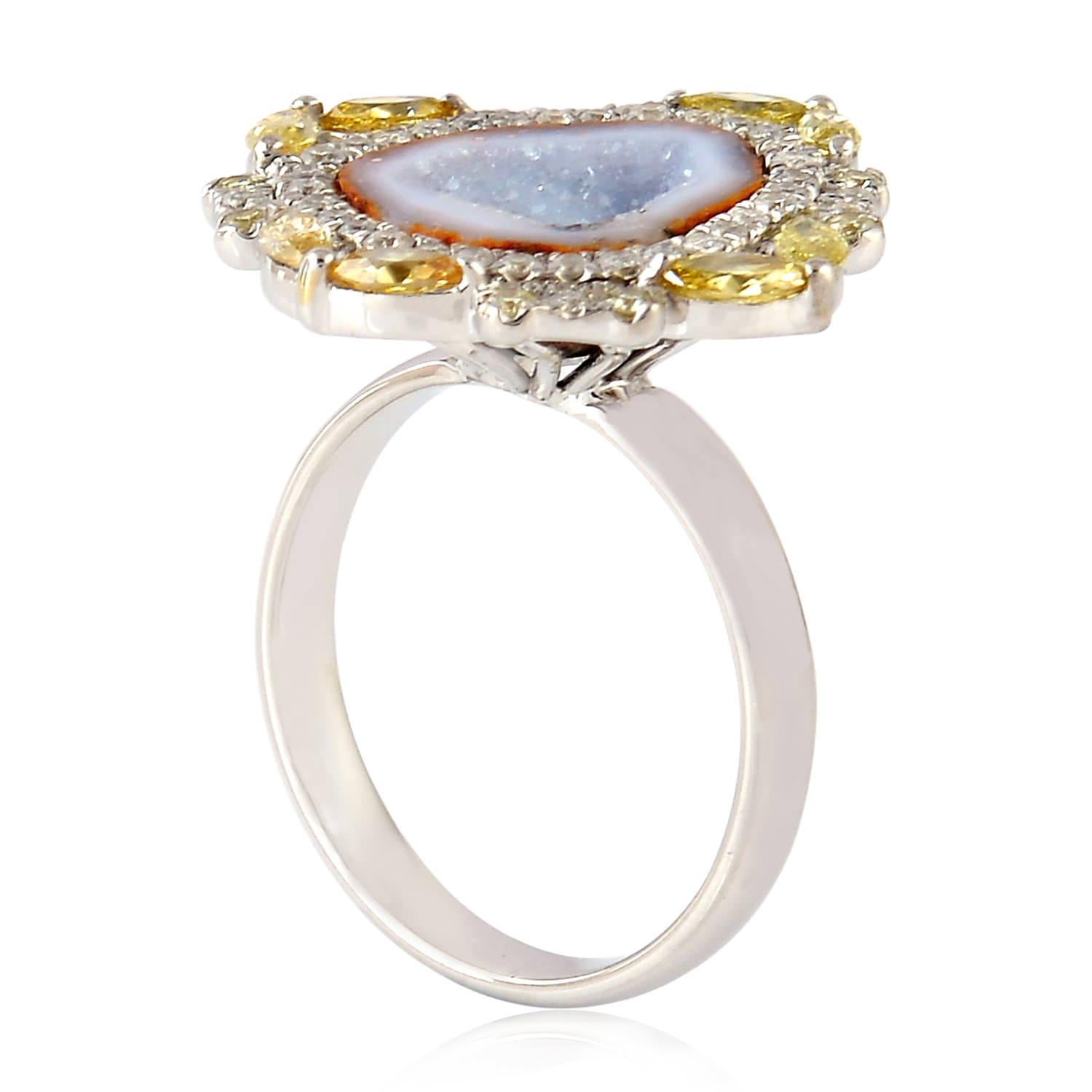 Natural Druzy Geode Statement Ring With Diamonds … - image 4