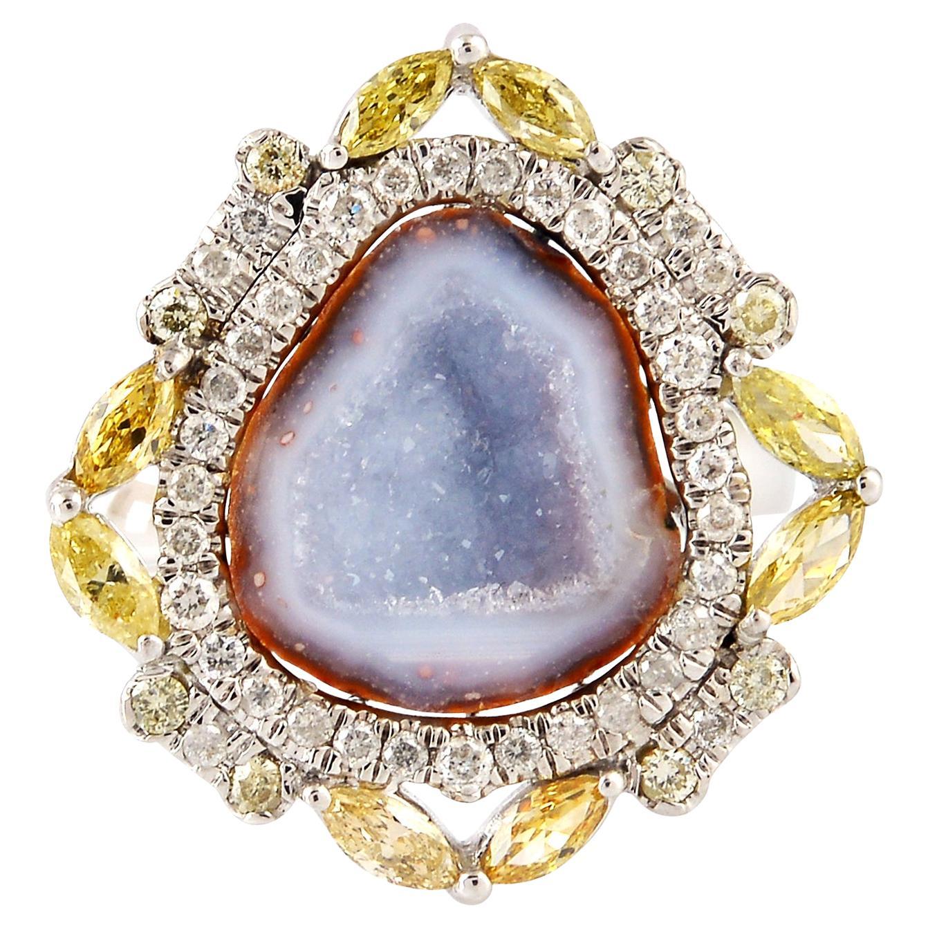 Natural Druzy Geode Statement Ring With Diamonds … - image 1