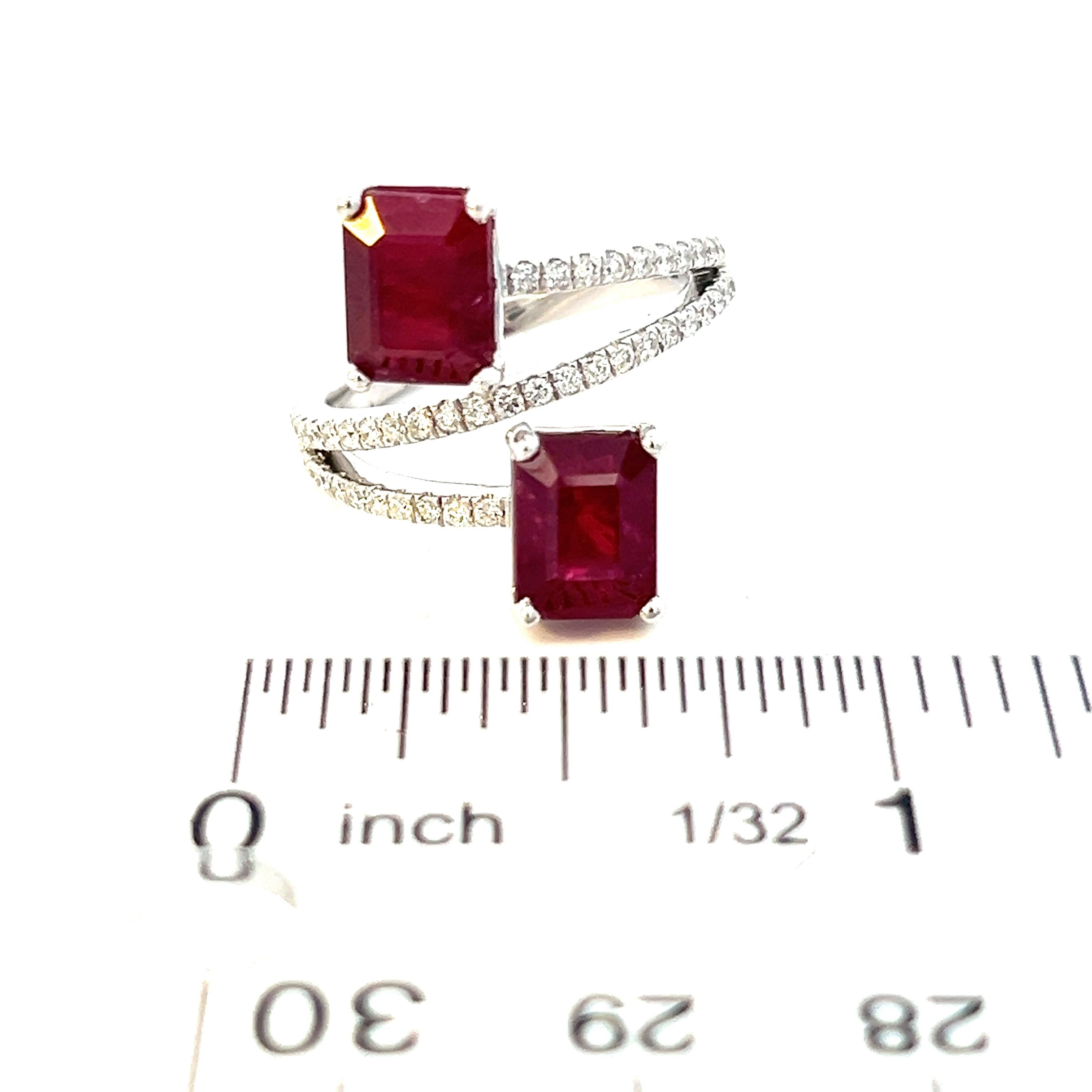 Natural Dual Ruby Diamond Ring 6.5 14k W Gold 5.02 TCW Certified For Sale 6