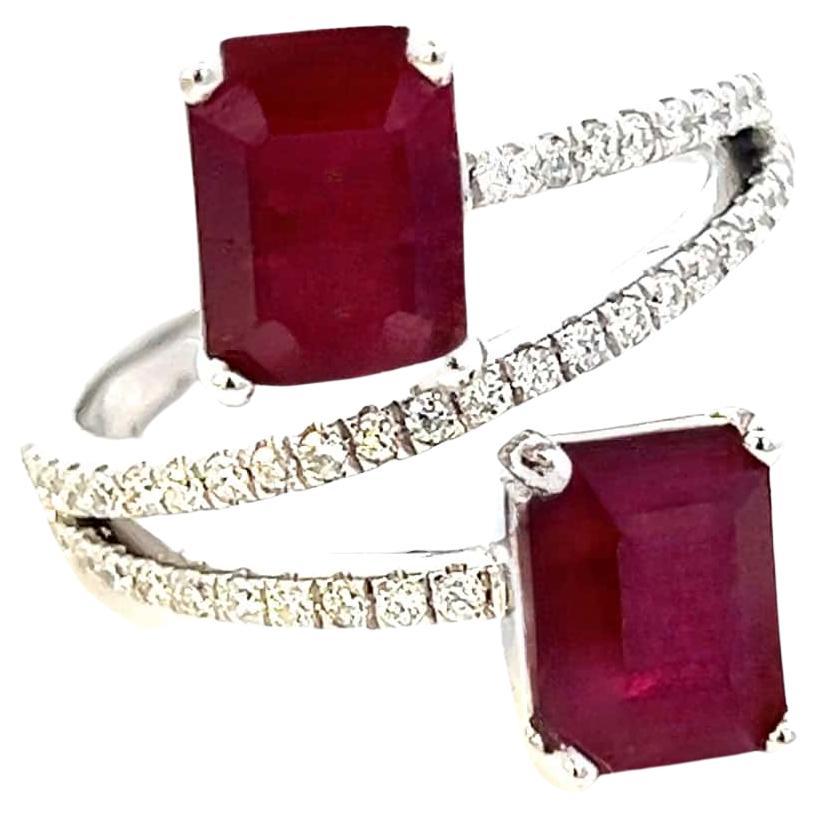 Natural Dual Ruby Diamond Ring 6.5 14k W Gold 5.02 TCW Certified For Sale