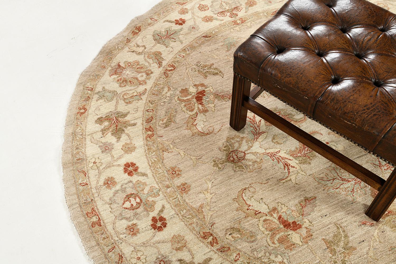 Hand-Knotted Natural Dye Agra Revival Round Rug  For Sale