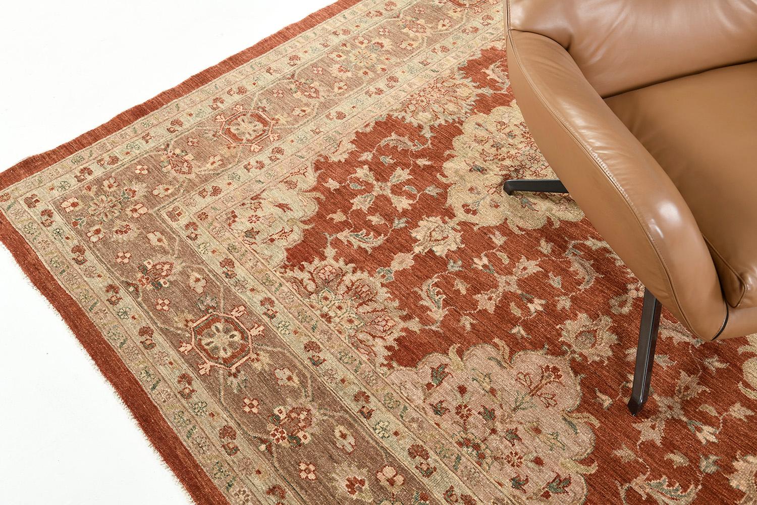 Hand-Knotted Natural Dye Allover Mahal Revival Square Rug For Sale