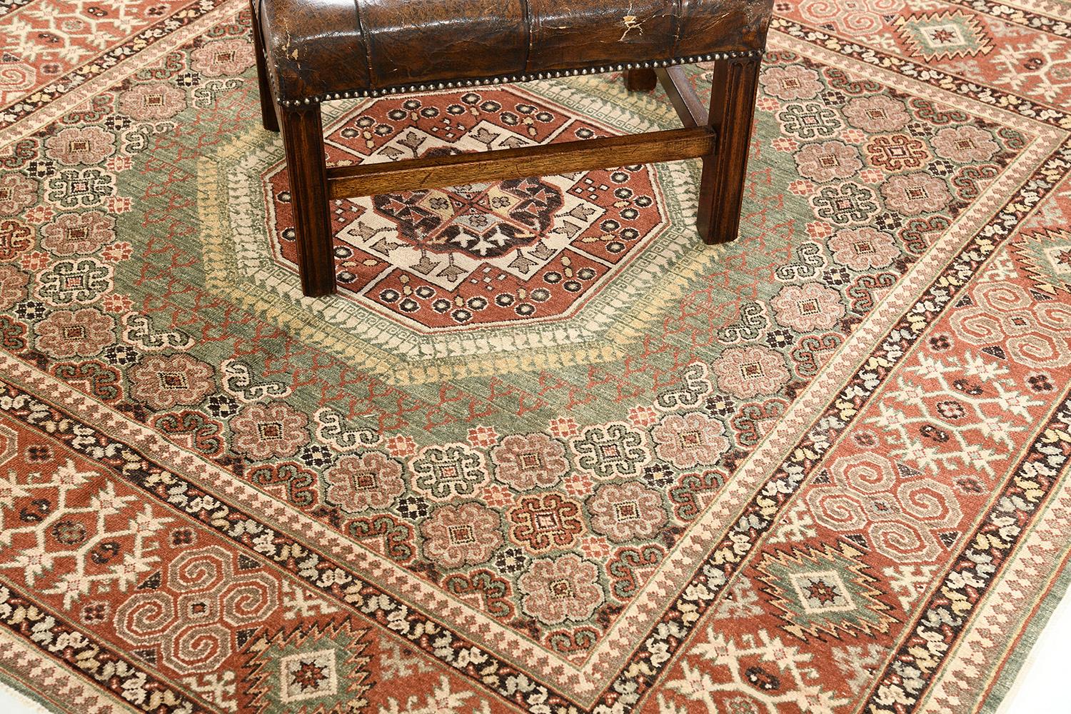 Hand-Knotted Natural Dye Allover Mamluk Revival Square Rug For Sale
