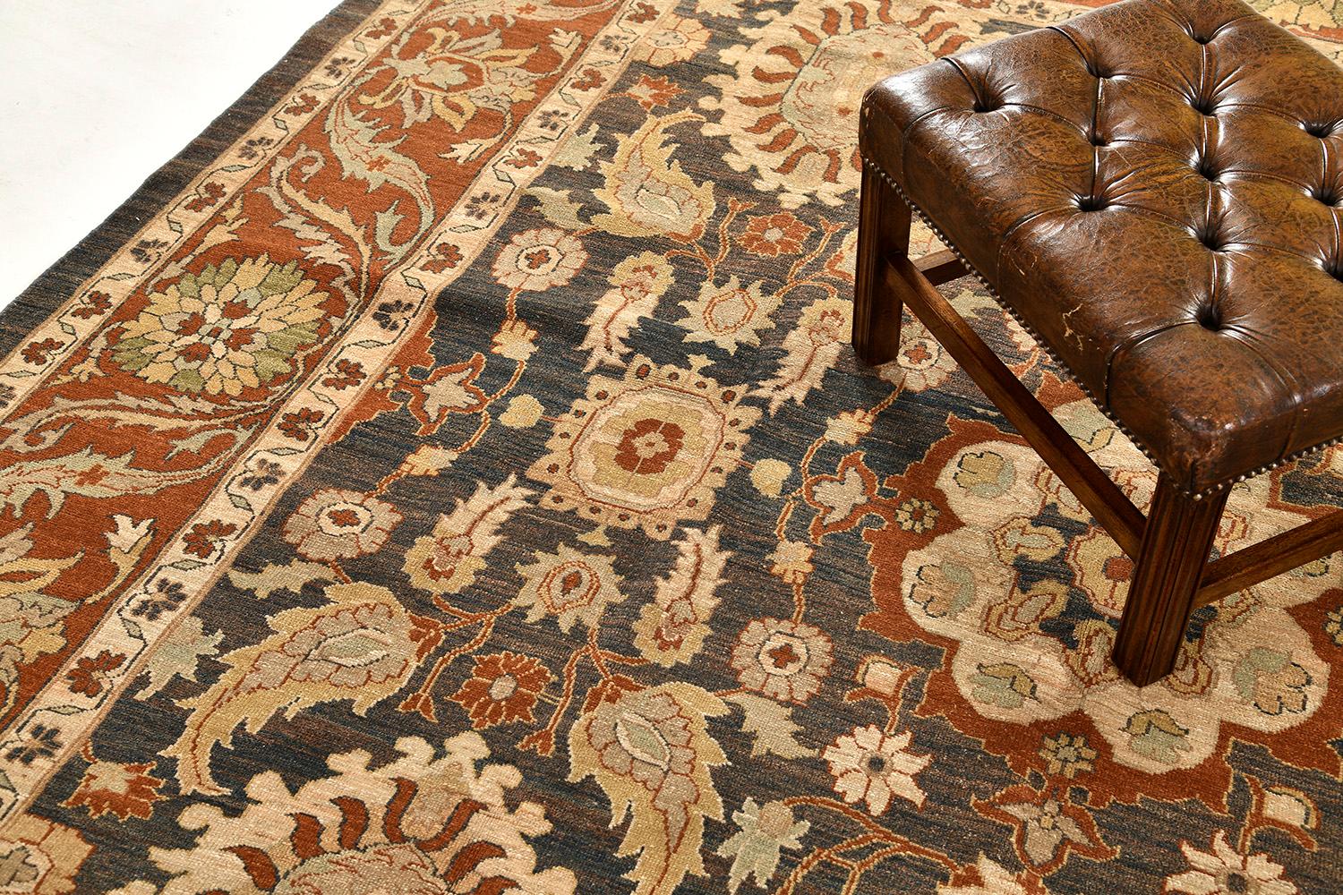 Wool Natural Dye Antique Sultanabad Revival Rug from Mehraban