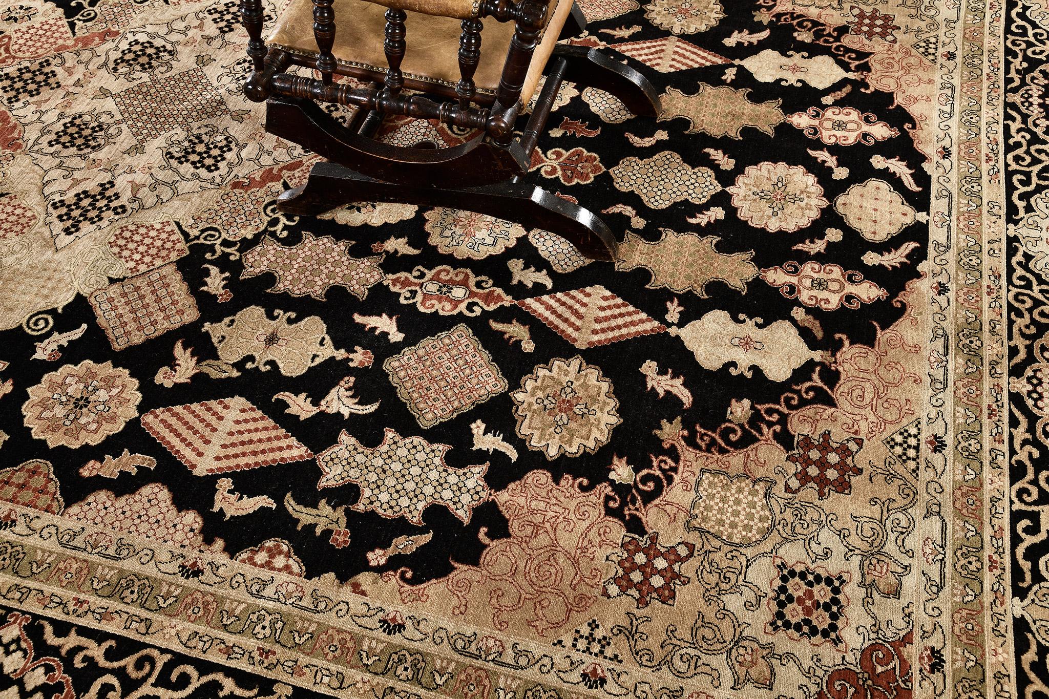 A magnificent revival of Kashan Mohtasham rug that features a breathtaking impact from its every square inch design. At its core, majestically presents a medallion series of diamond components in a field of various symmetrical symbolic motifs. While