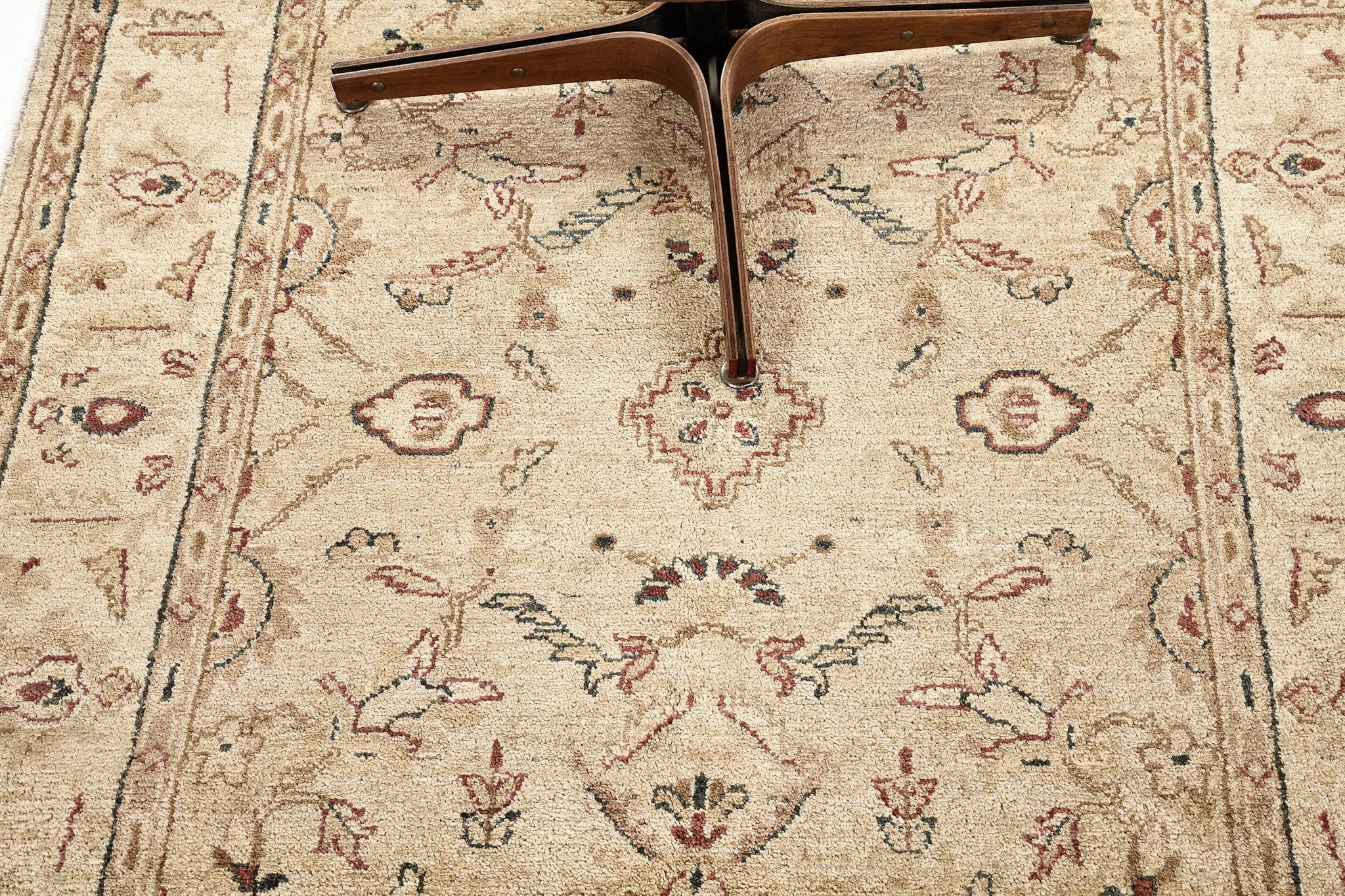A gracefully composed Malayer revival rug that is a majestic illustration of class, soft beauty and serenity. Distinctive palmettes, serrated leaves and florid patterns are showcasing captivating sophistication in the remarkable shades of cinnamon