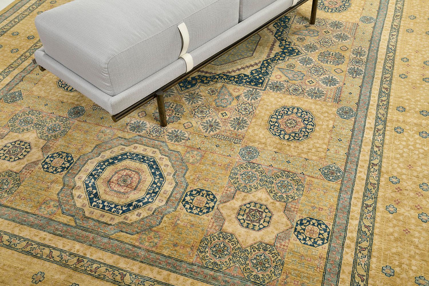 Hand-Knotted Natural Dye Mamluk Design Rug Fable Collection For Sale