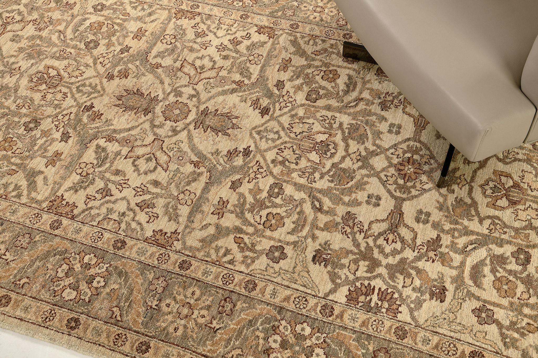 This stylish hand-spun wool revival of Oushak Runner features all stylized florid designs and medallions are embodied with this design. It creates a soulful balance of everything from mid-century modern decor to old-fashioned design. Neutral tones