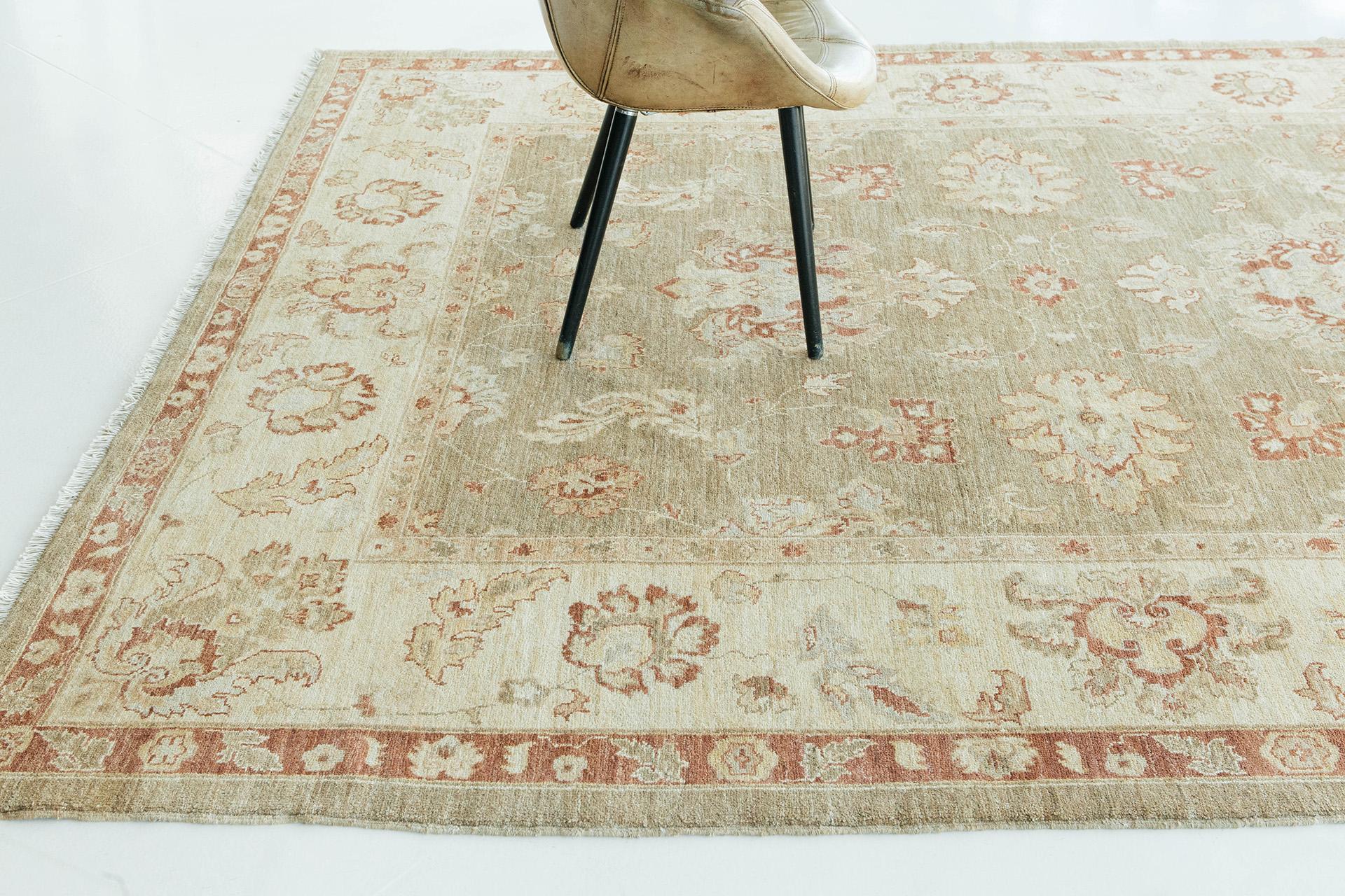 Pakistani Natural Dye Oushak Revival Rug For Sale