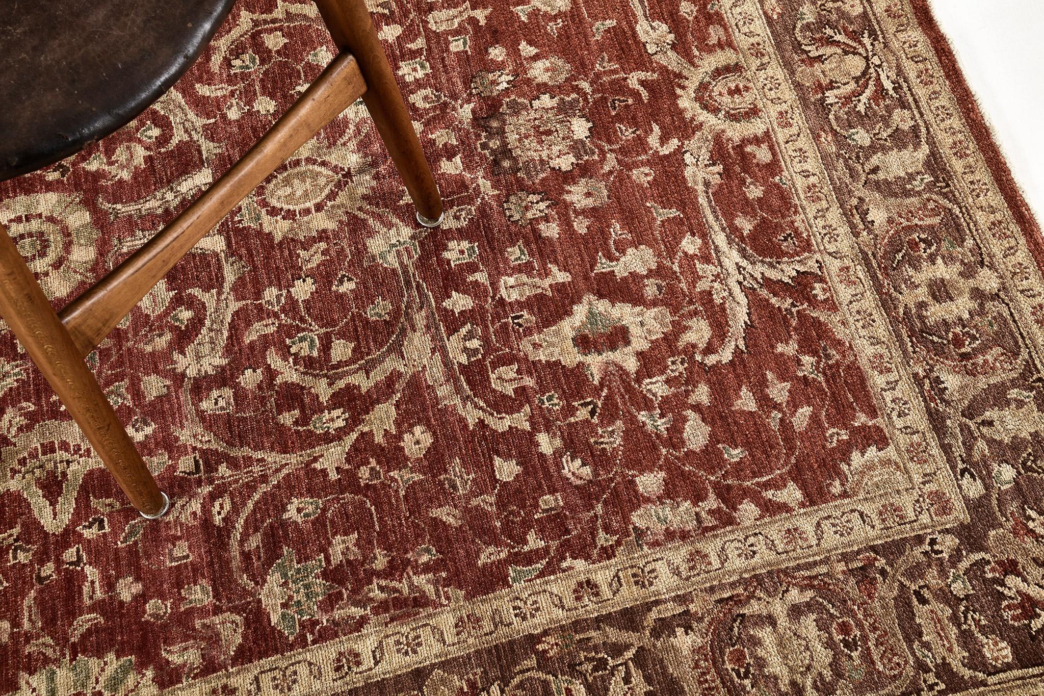 This amazing revival hand spun with vegetable dye, Hadji Jalili Tabriz Rug, is best fit with cozy room ideas. Autumn tones of allover florette designs, leaves, and vines, from field to its borders, are exceptionally coordinated. A New Yorker
