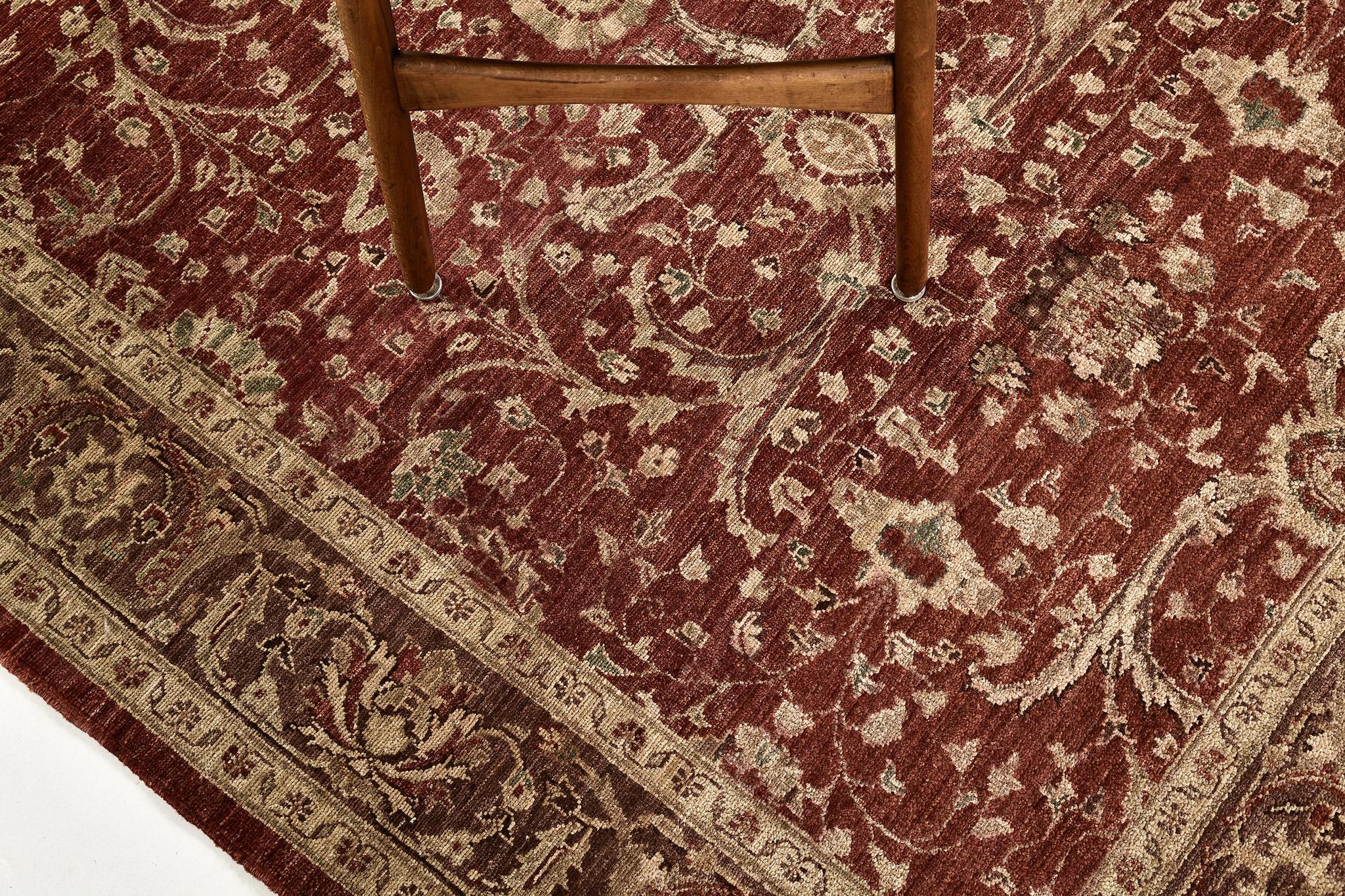 Sarouk Farahan Design-Teppich D5085 Zoll Fable mit Naturfarben (Handgeknüpft) im Angebot