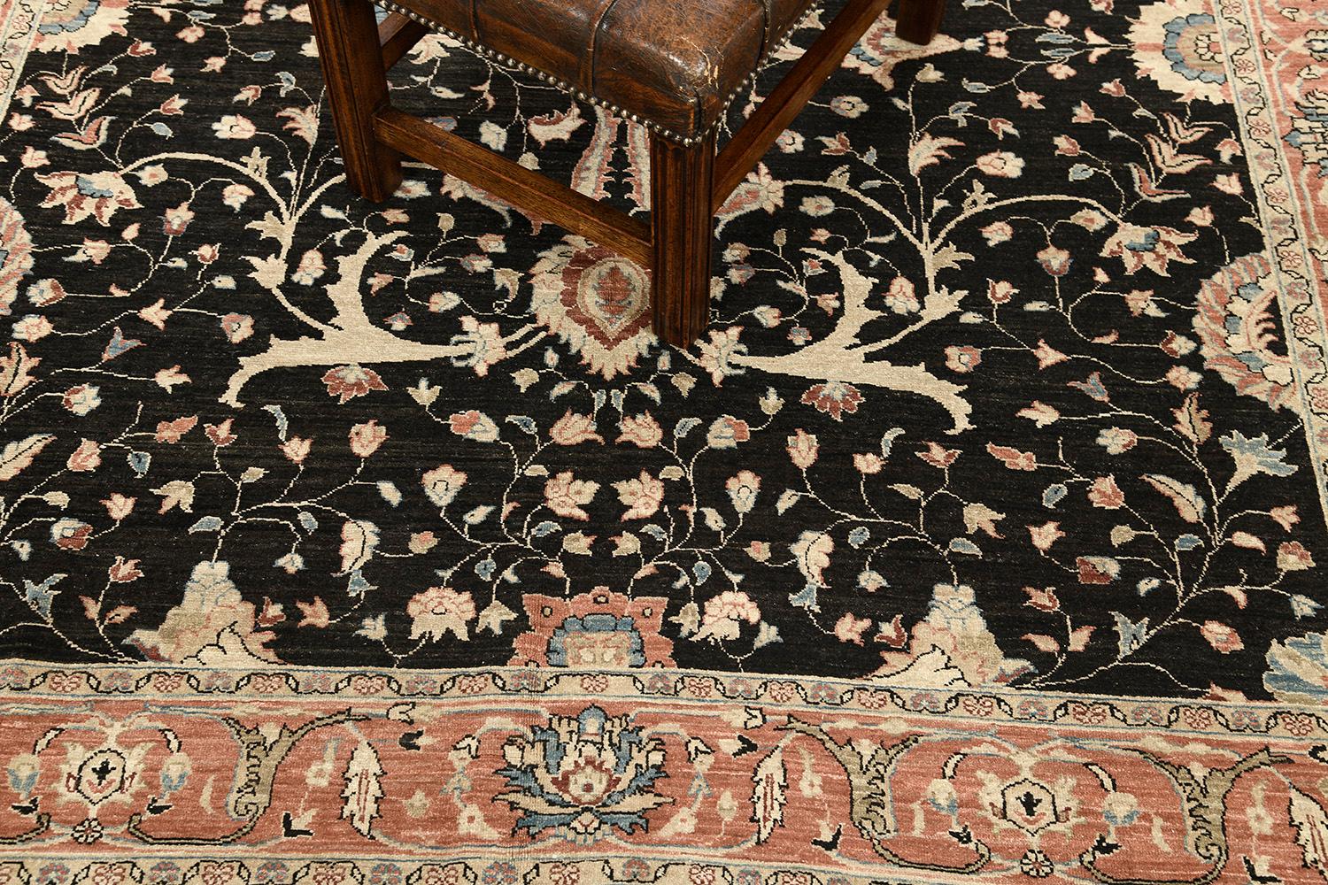 Hand-Knotted Natural Dye Sarouk Farahan Revival Rug For Sale