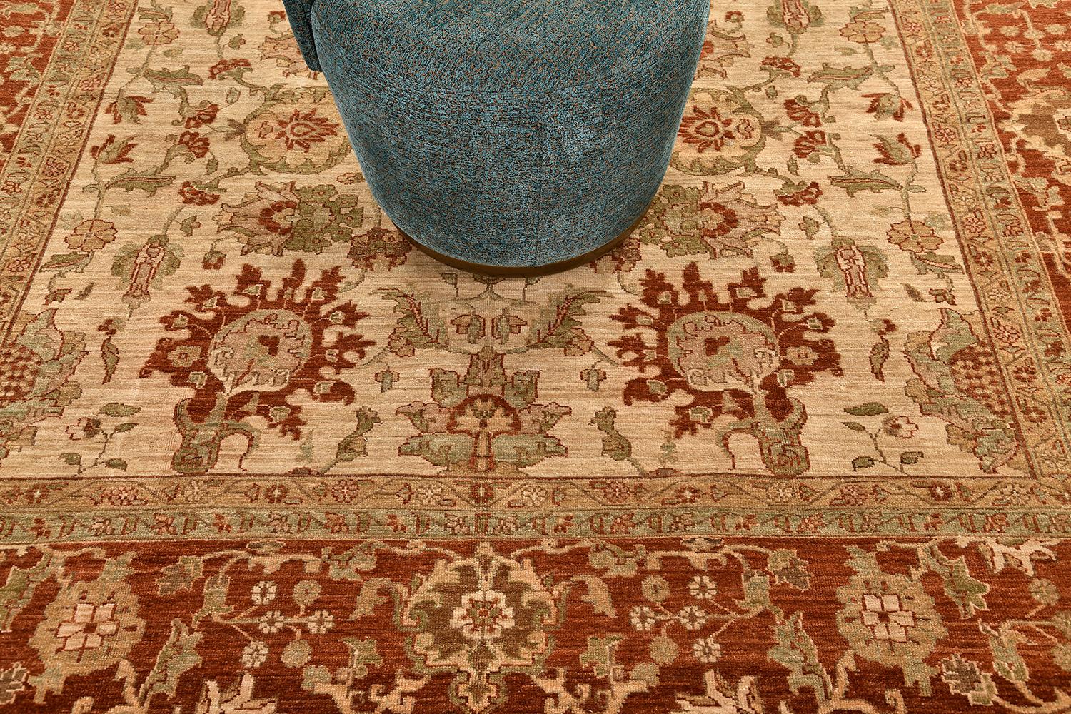 Classy yet gorgeous. Adding this to your choice, style your home with our Sultanabad rug revival. Vibrantly designed with red-outlined medallions and florid elements. Surprisingly beautiful, it makes the rug more classy and simple. Perfect anywhere