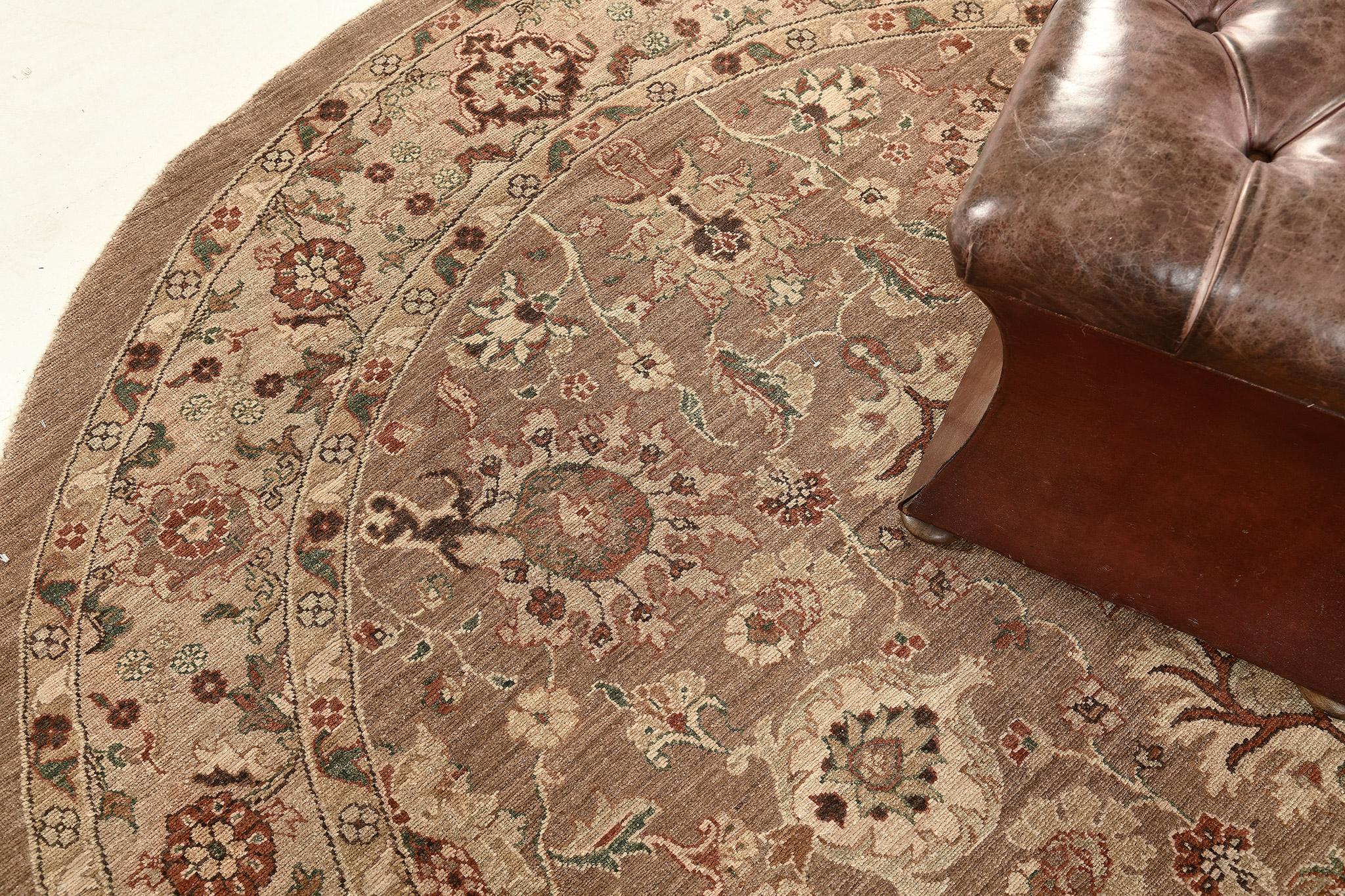 Afghan Natural Dye Sultanabad Revival Round Rug For Sale