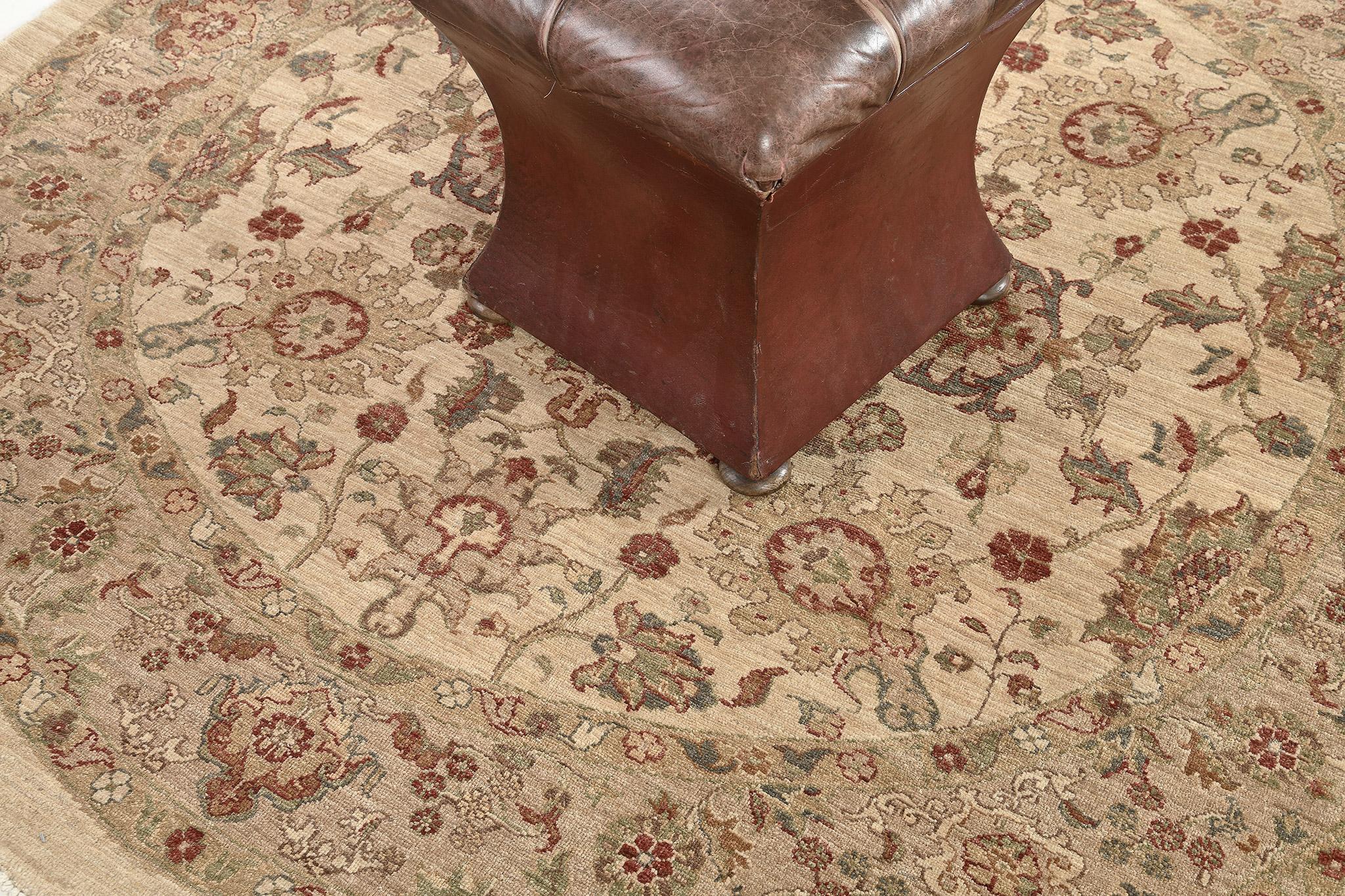 Afghan Natural Dye Sultanabad Revival Round Rug For Sale