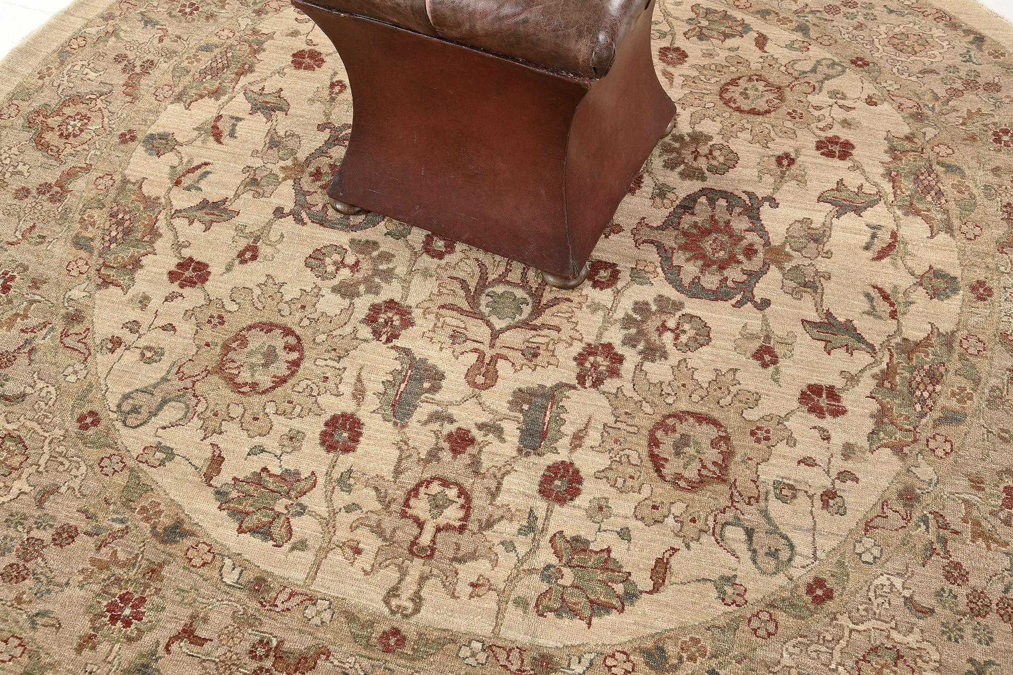 Wool Natural Dye Sultanabad Revival Round Rug For Sale