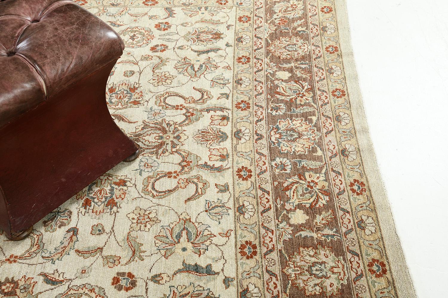 This enchanting Sultanabad Rug has symmetrical patterns that make the rug unique. A one of a kind rug that makes your interior more fascinating. Earthy tones feature even the smallest details of the patterns and motifs that match with the red